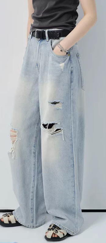 ハイウエストリップドワイドデニムパンツC2830