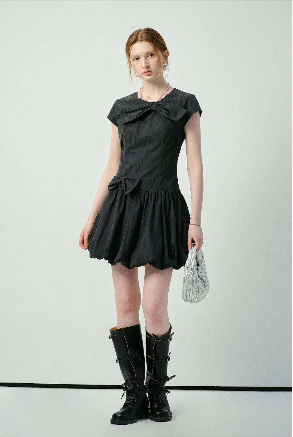 リボンデザインバルーンミニワンピースC2839