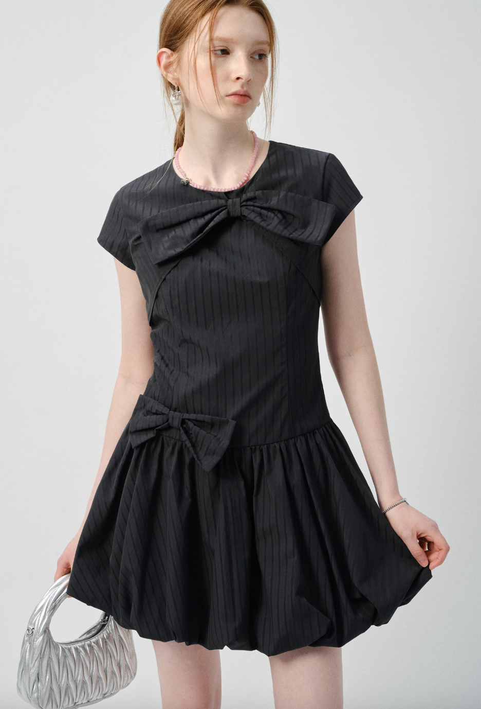 リボンデザインバルーンミニワンピースC2839