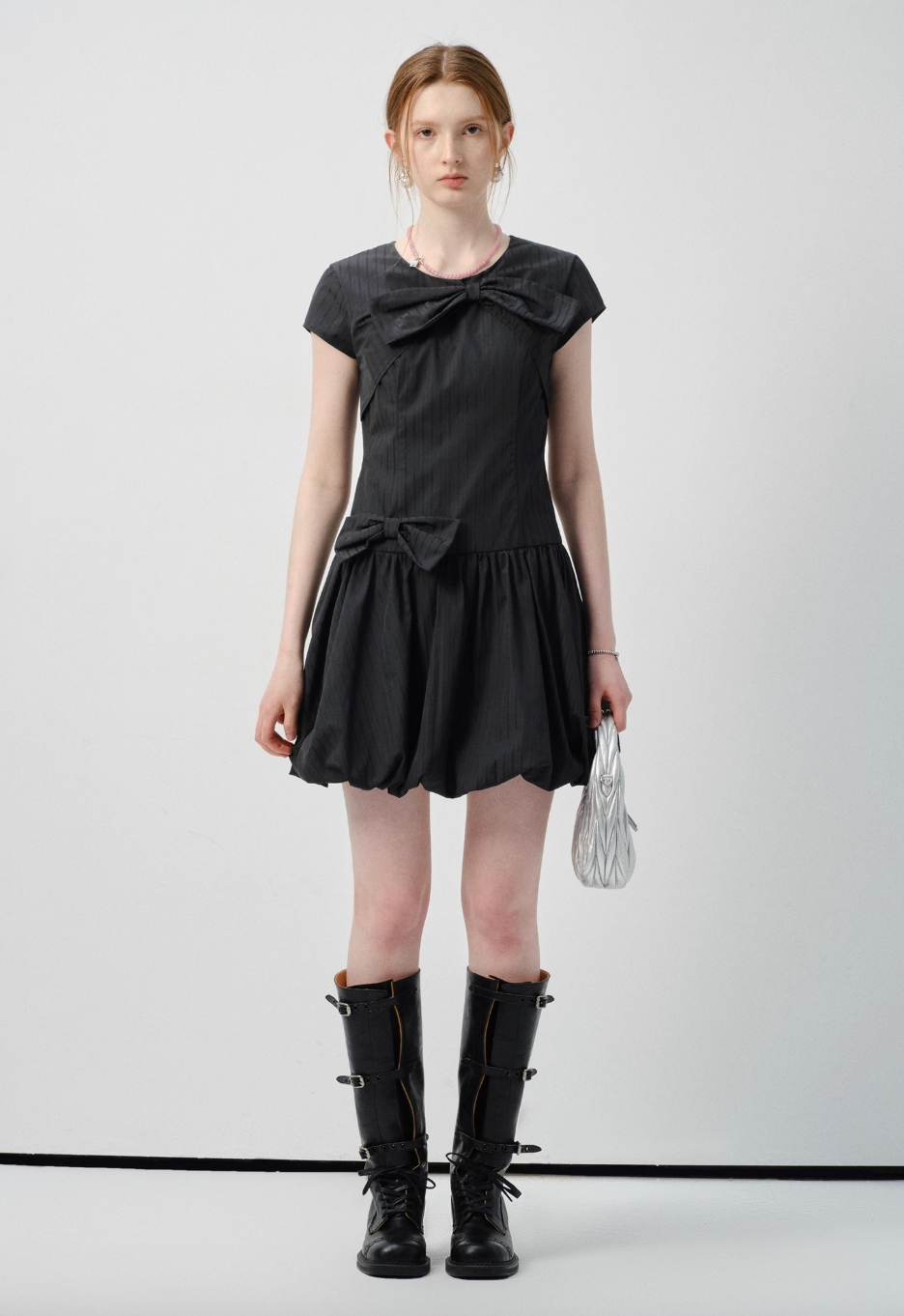 リボンデザインバルーンミニワンピースC2839