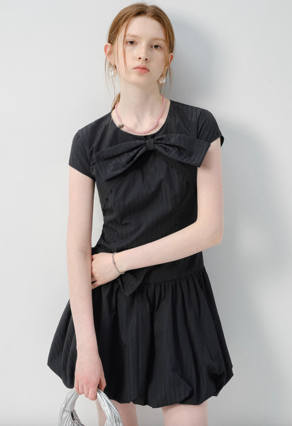 リボンデザインバルーンミニワンピースC2839