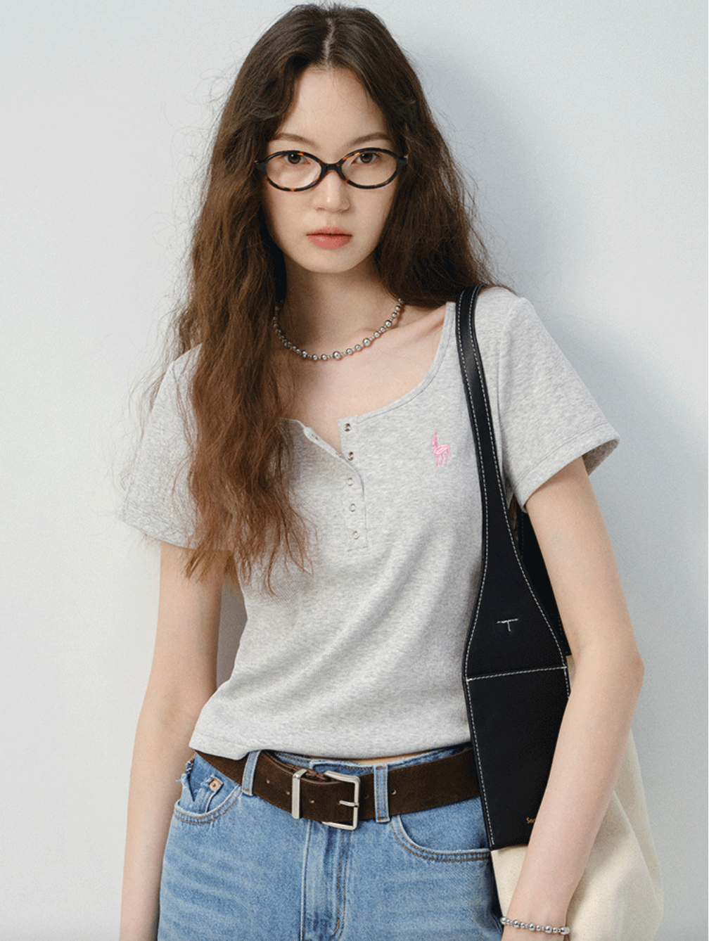 ヘンリーネックアニマル刺繍TシャツC2841