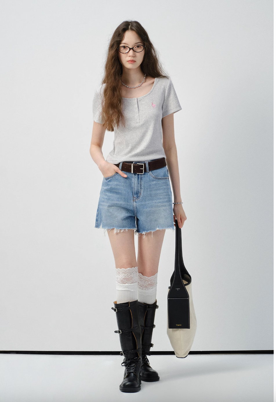 ヘンリーネックアニマル刺繍TシャツC2841