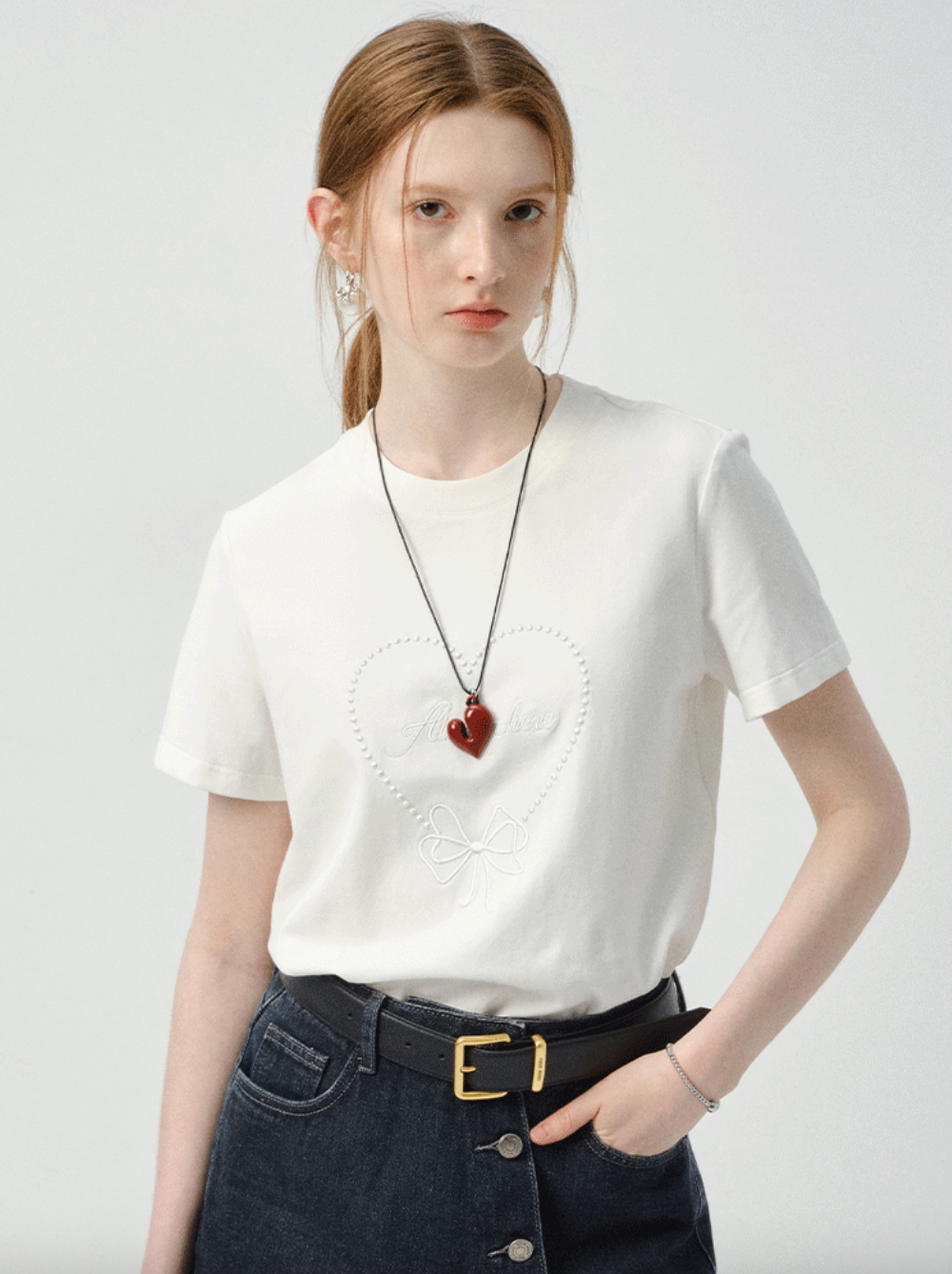 ハート刺繍Tシャツ C2842