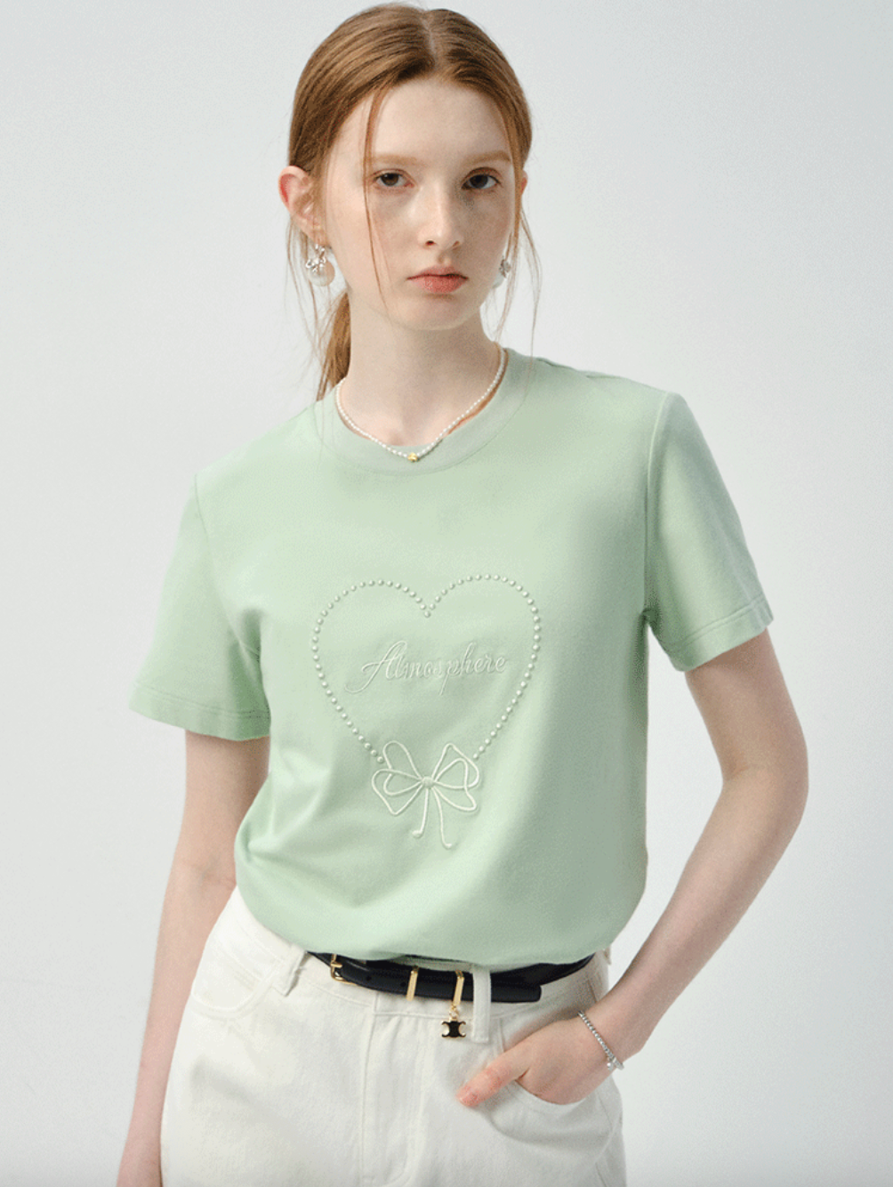 ハート刺繍Tシャツ C2842