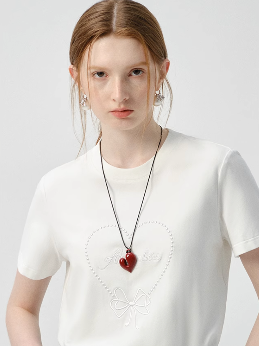 ハート刺繍Tシャツ C2842