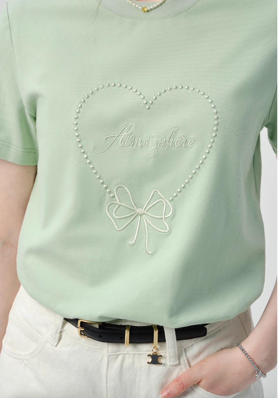 ハート刺繍Tシャツ C2842