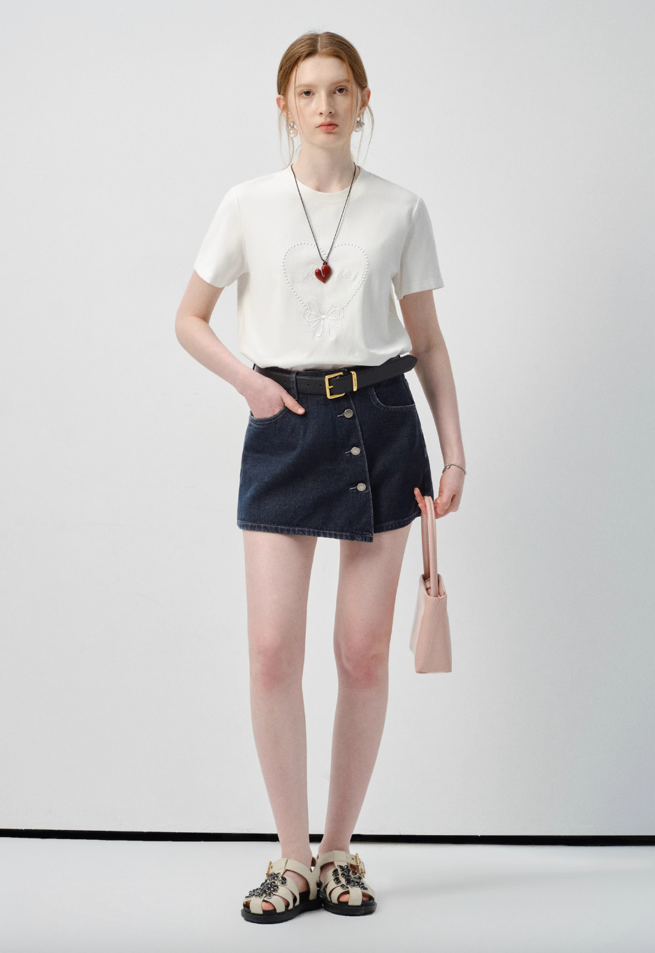 ハート刺繍Tシャツ C2842