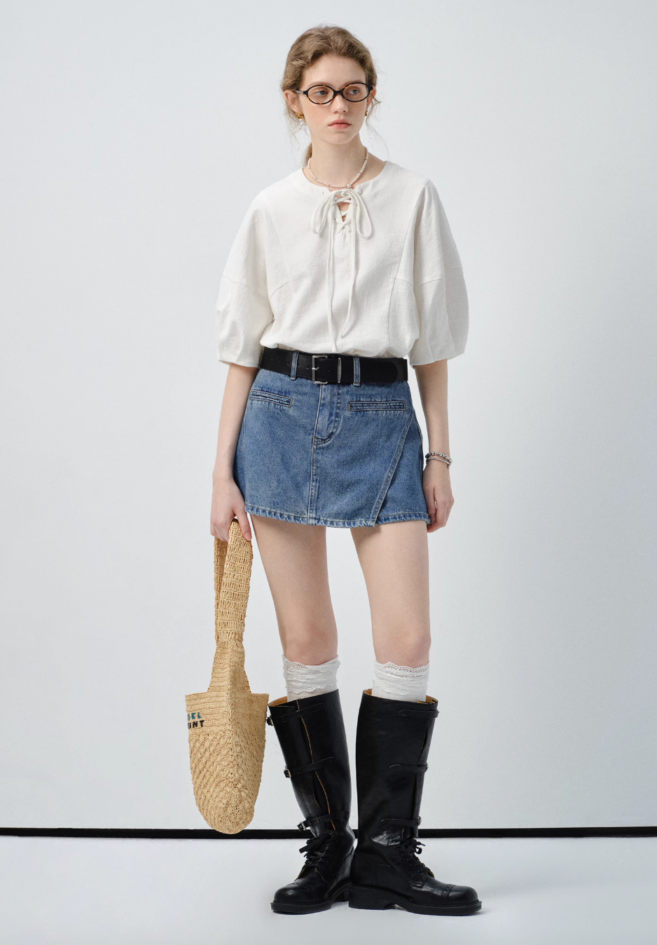 レースアップバルーンスリーブブラウスC2843