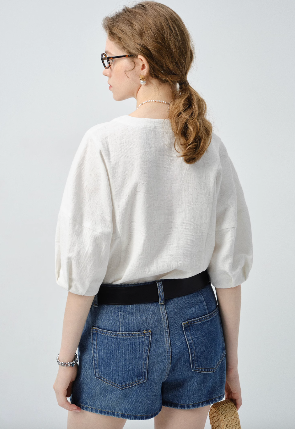 レースアップバルーンスリーブブラウスC2843