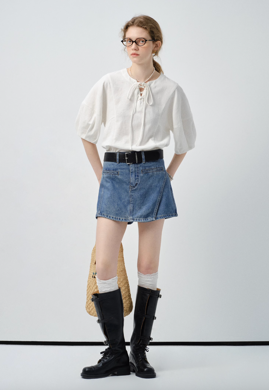 レースアップバルーンスリーブブラウスC2843