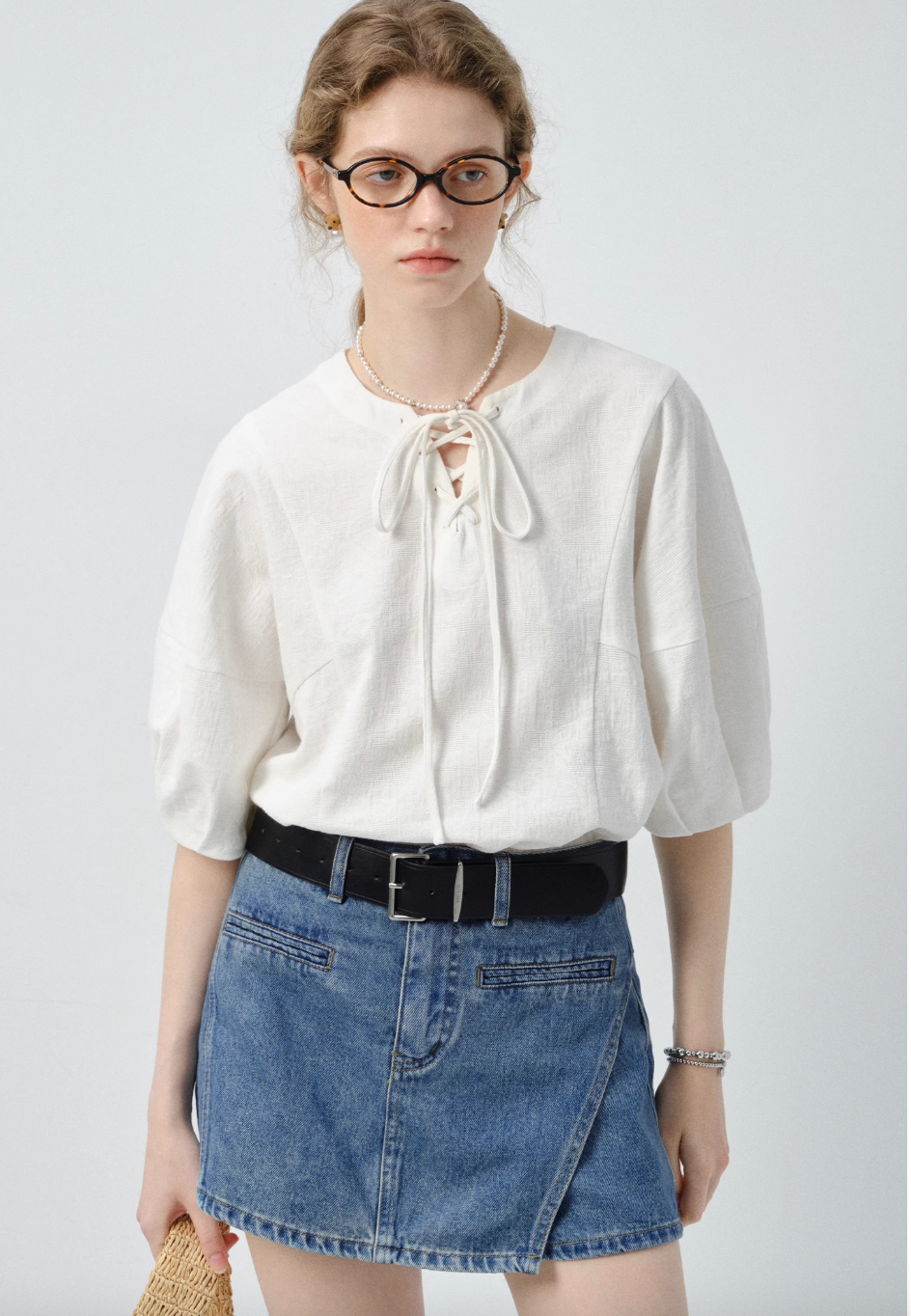 レースアップバルーンスリーブブラウスC2843