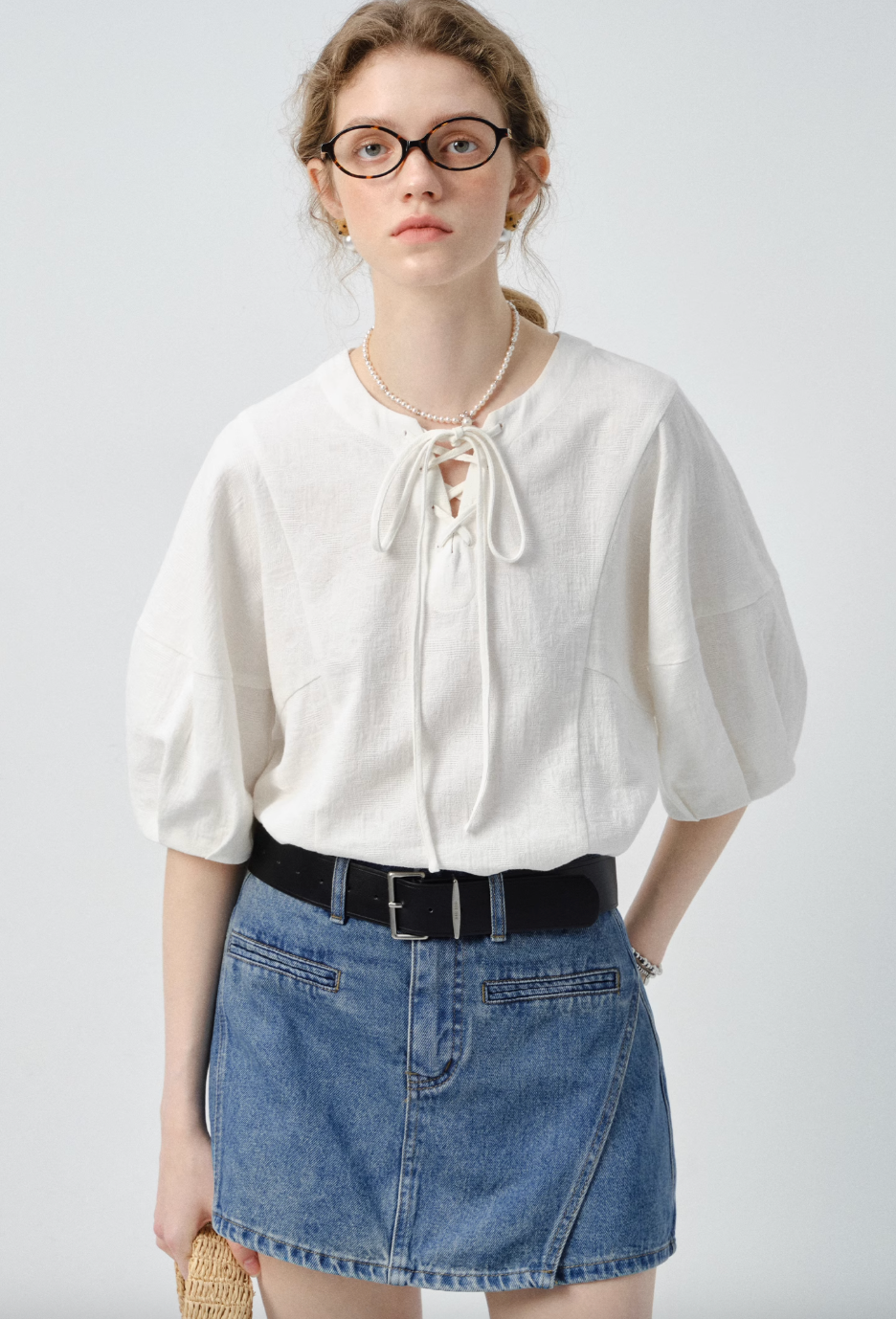 レースアップバルーンスリーブブラウスC2843