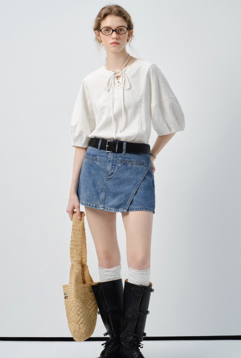 レースアップバルーンスリーブブラウスC2843