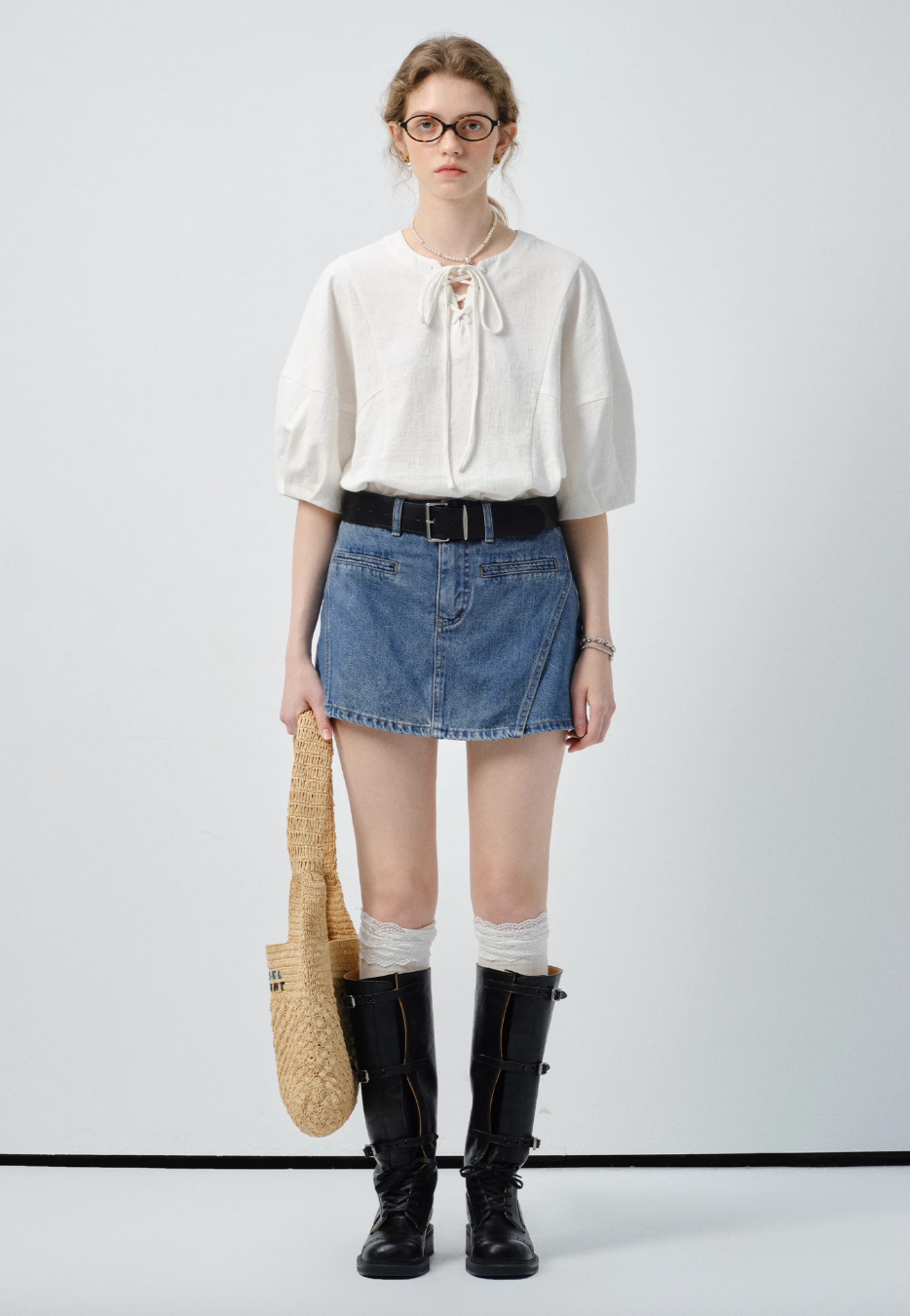 レースアップバルーンスリーブブラウスC2843