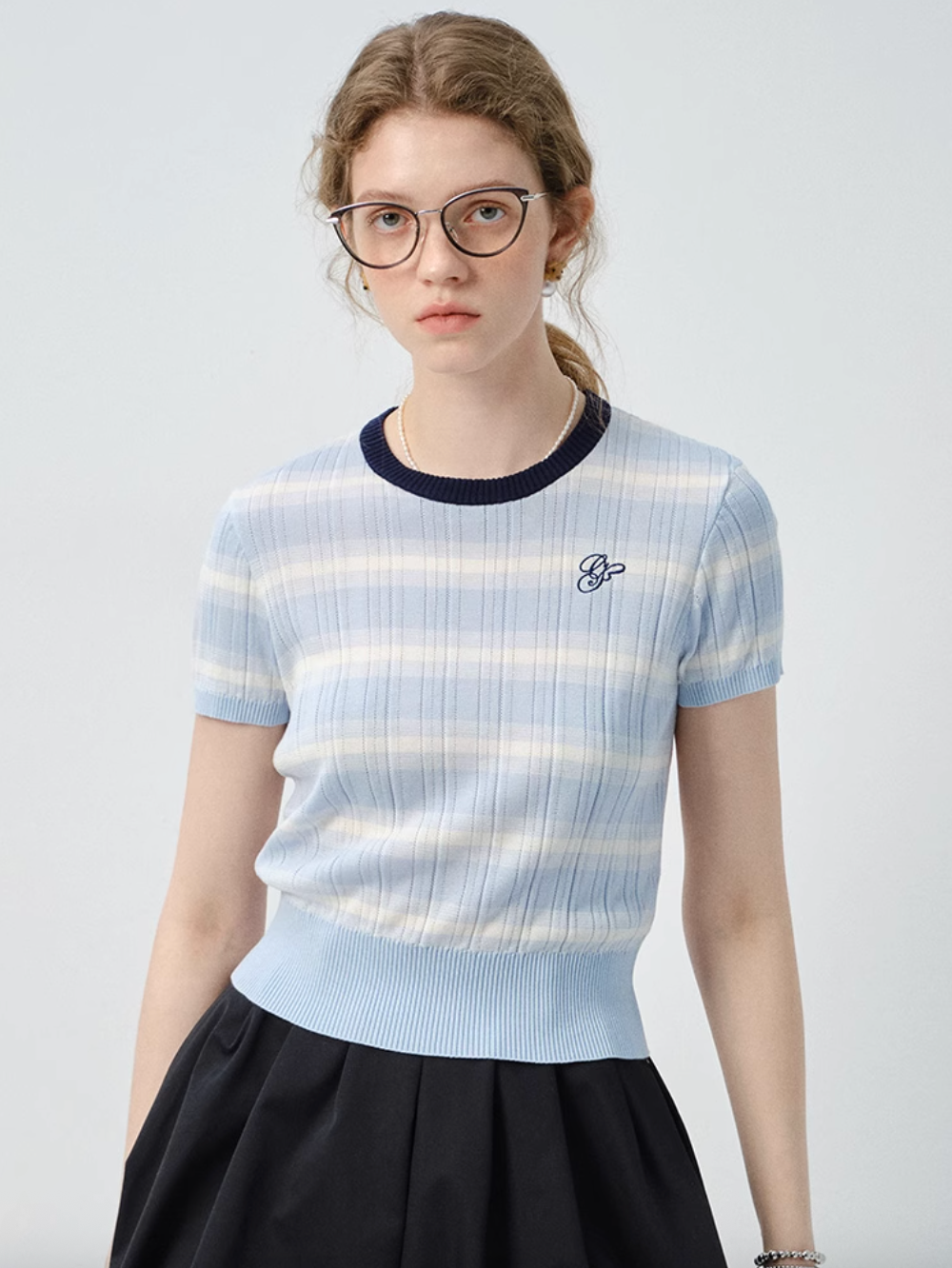 ボーダー半袖リブニットC2845