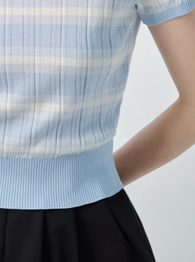 ボーダー半袖リブニットC2845