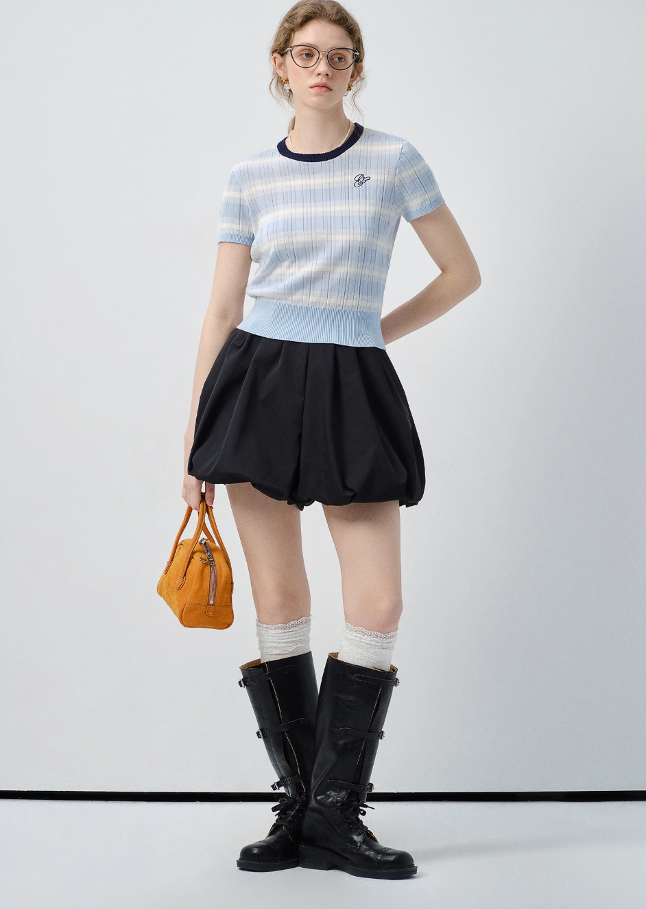 ボーダー半袖リブニットC2845