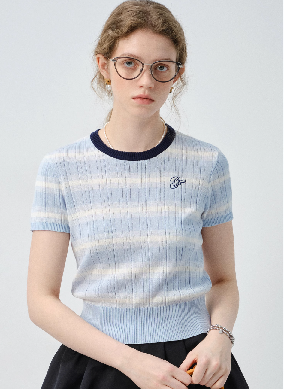 ボーダー半袖リブニットC2845