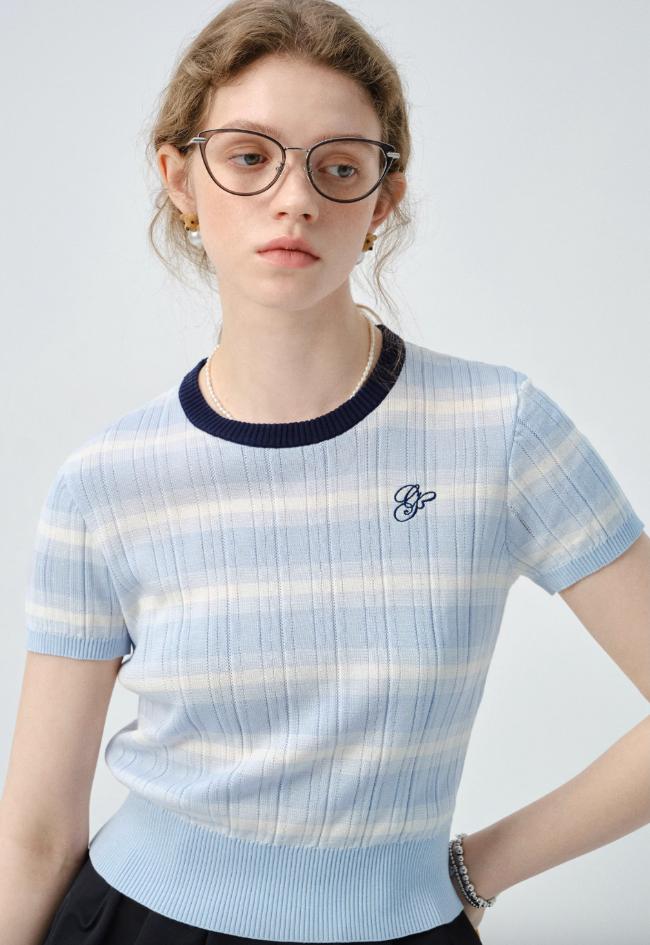 ボーダー半袖リブニットC2845