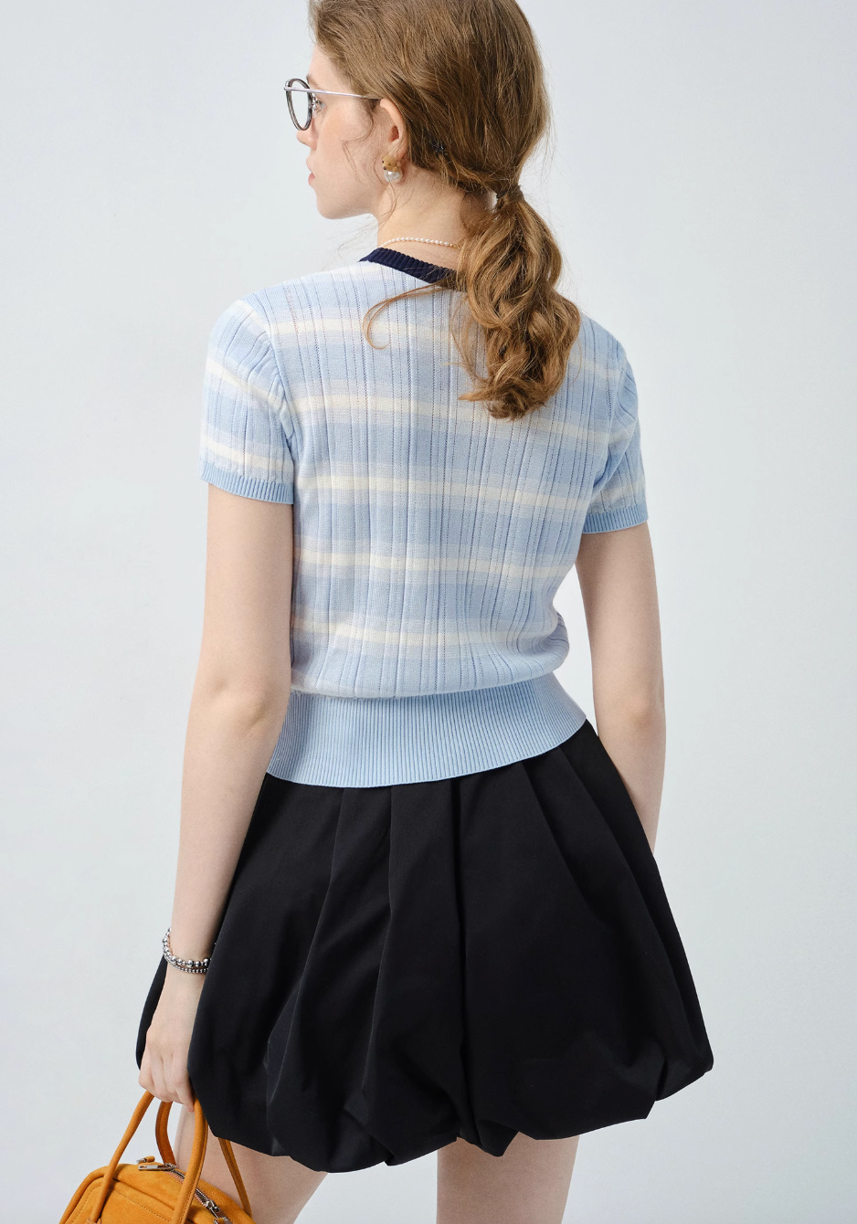 ボーダー半袖リブニットC2845