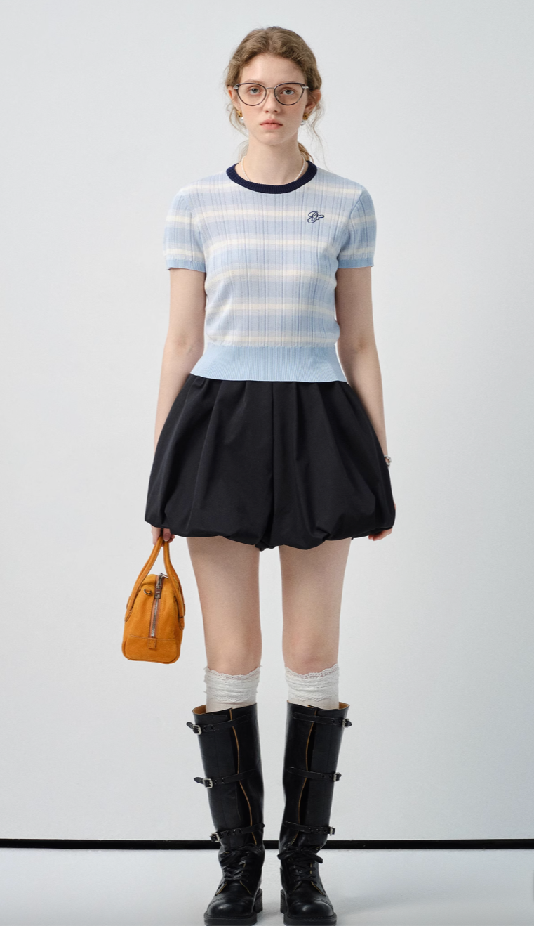 ボーダー半袖リブニットC2845