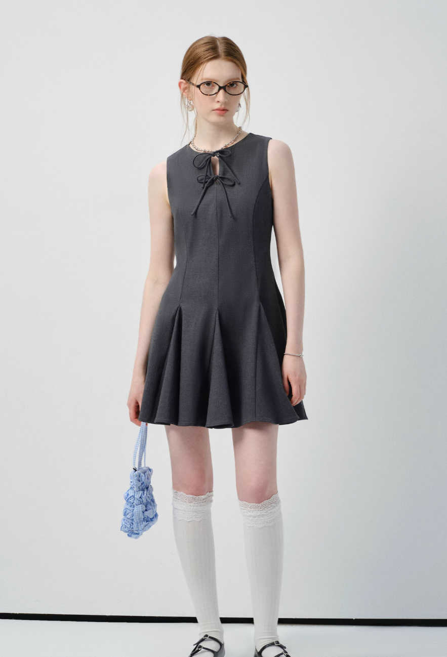 リボンディテールフィット&フレアミニワンピースC2851