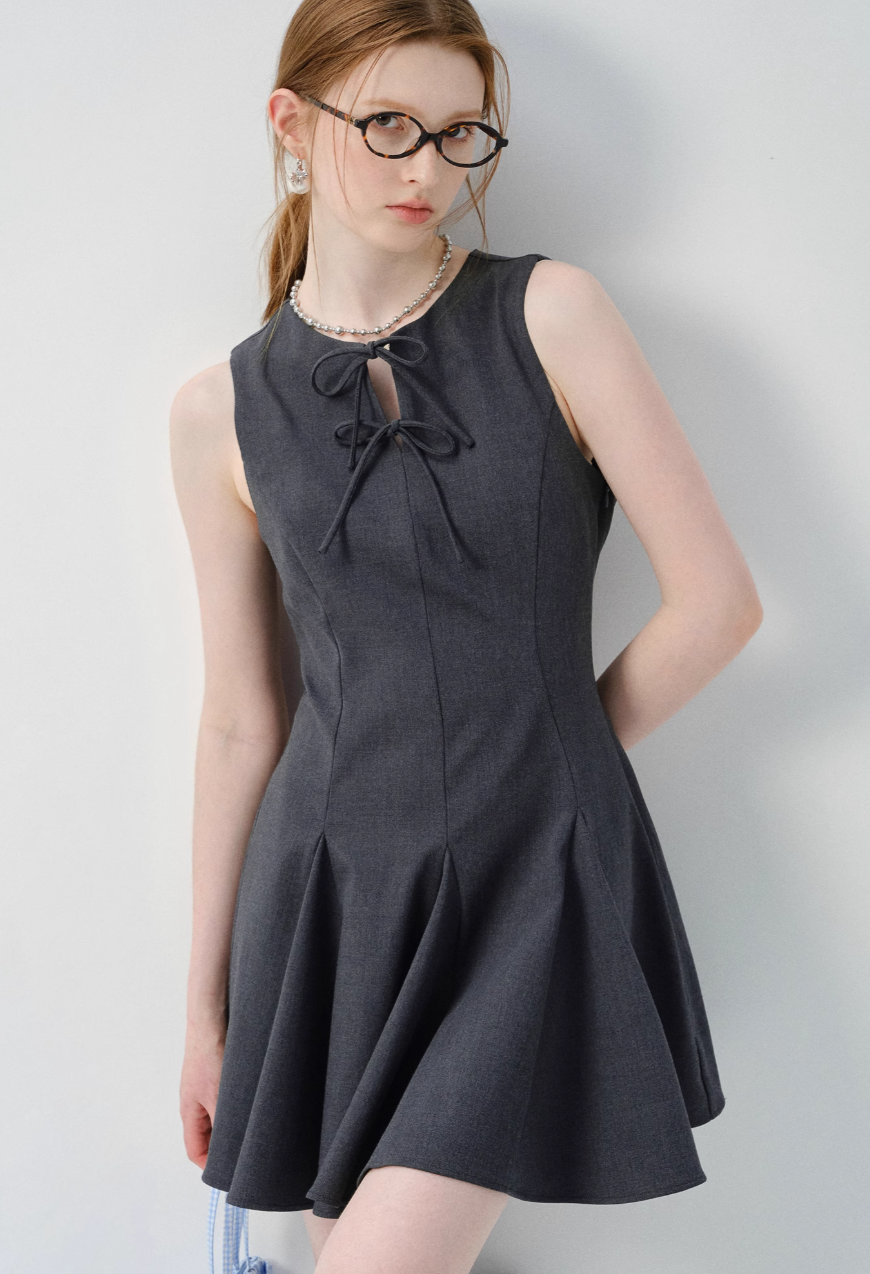 リボンディテールフィット&フレアミニワンピースC2851