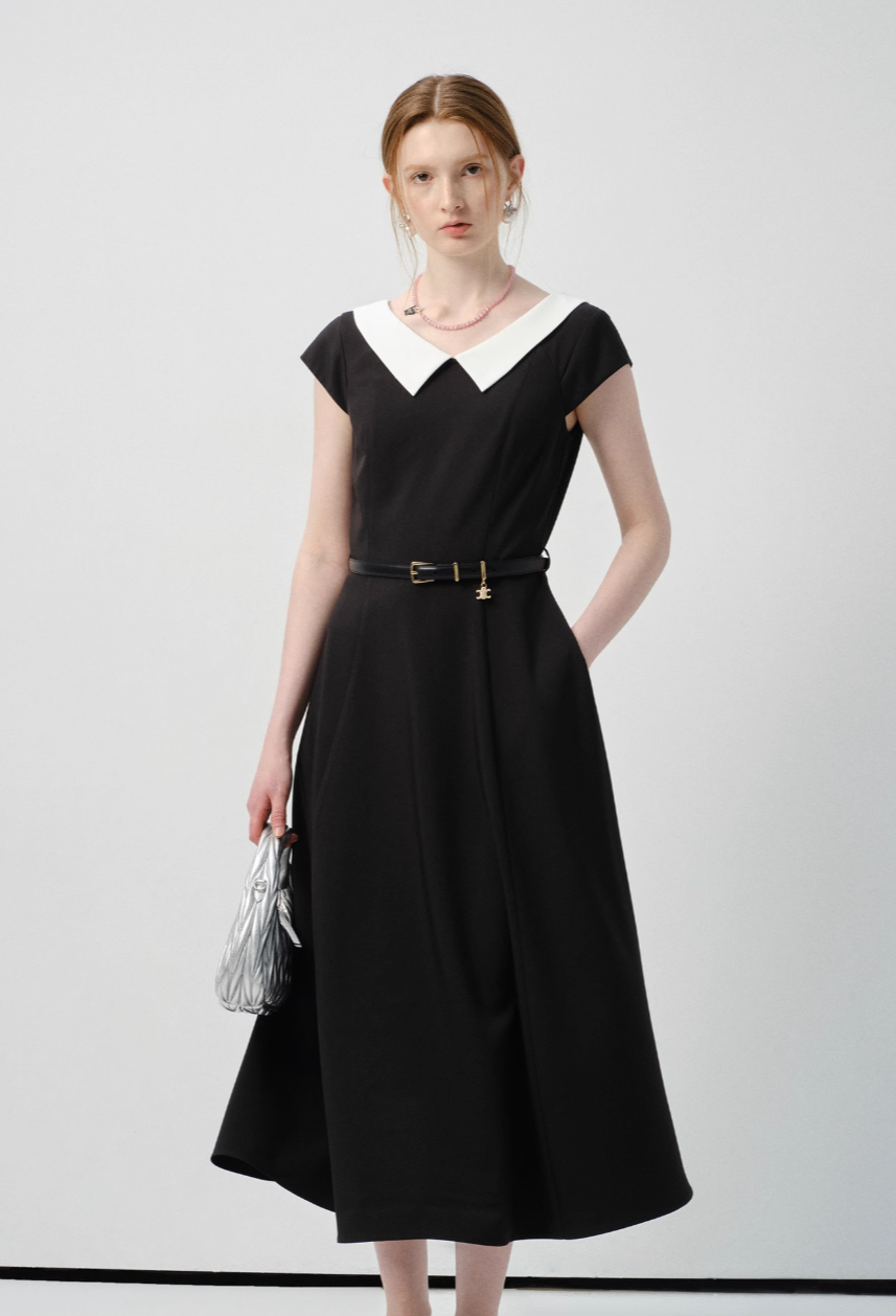 バイカラーフレンチスリーブワンピースC2852