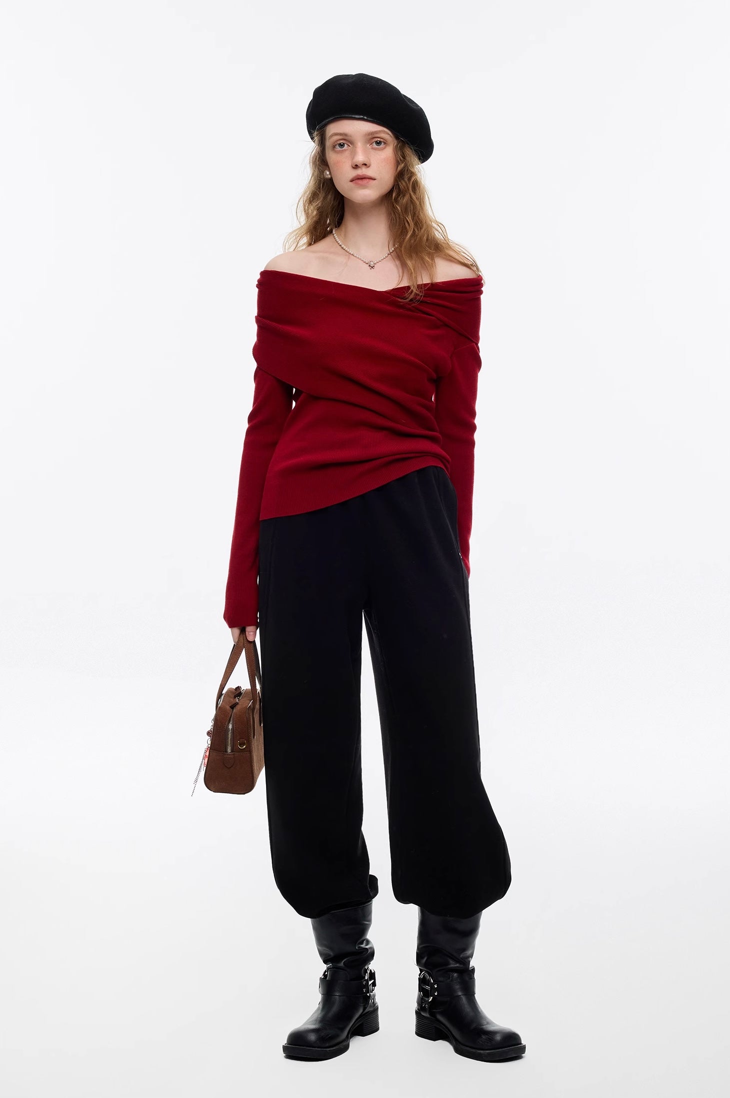 ワンショルダーギャザーウールニット
C3365