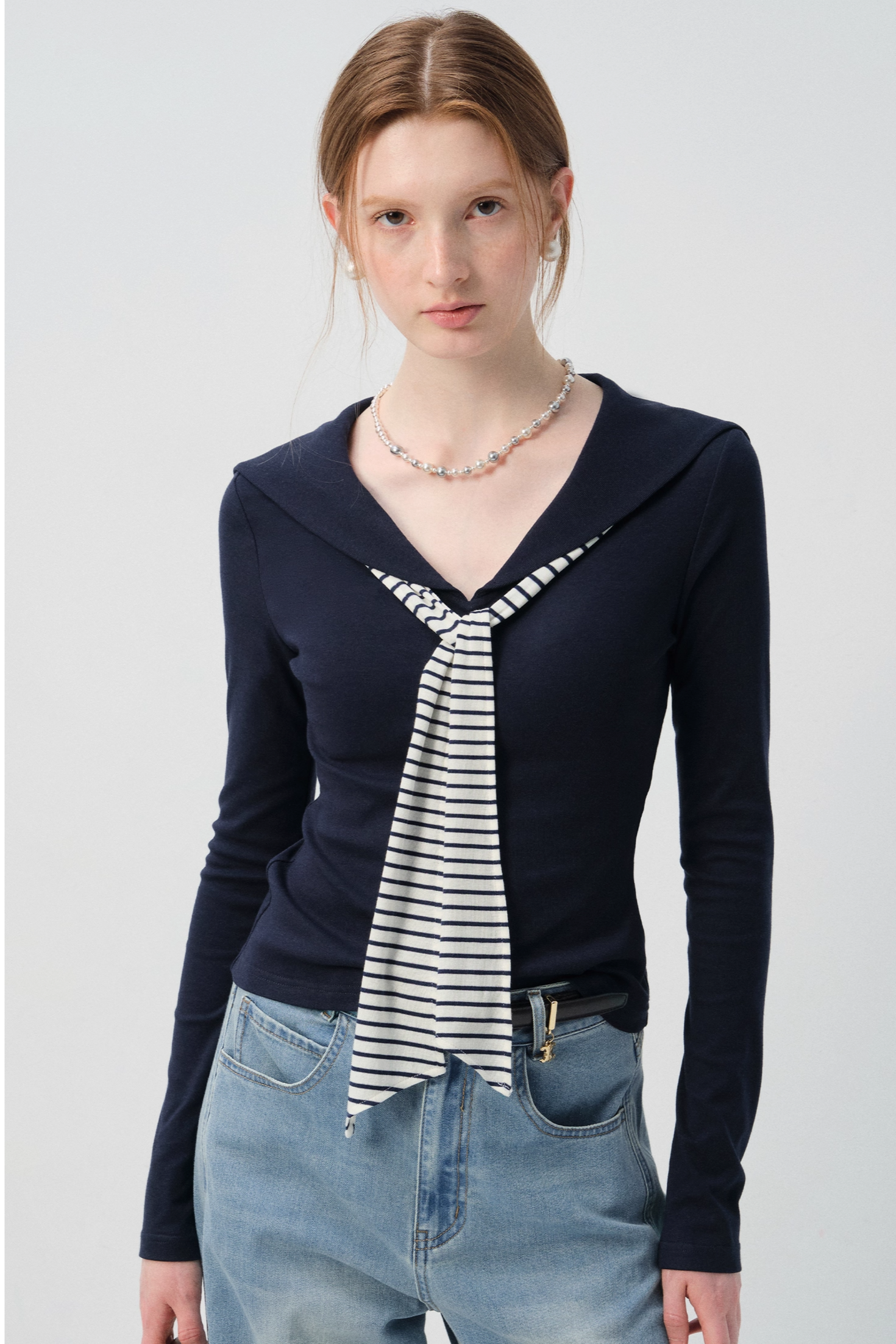 ストライプリボンセーラートップス C3008