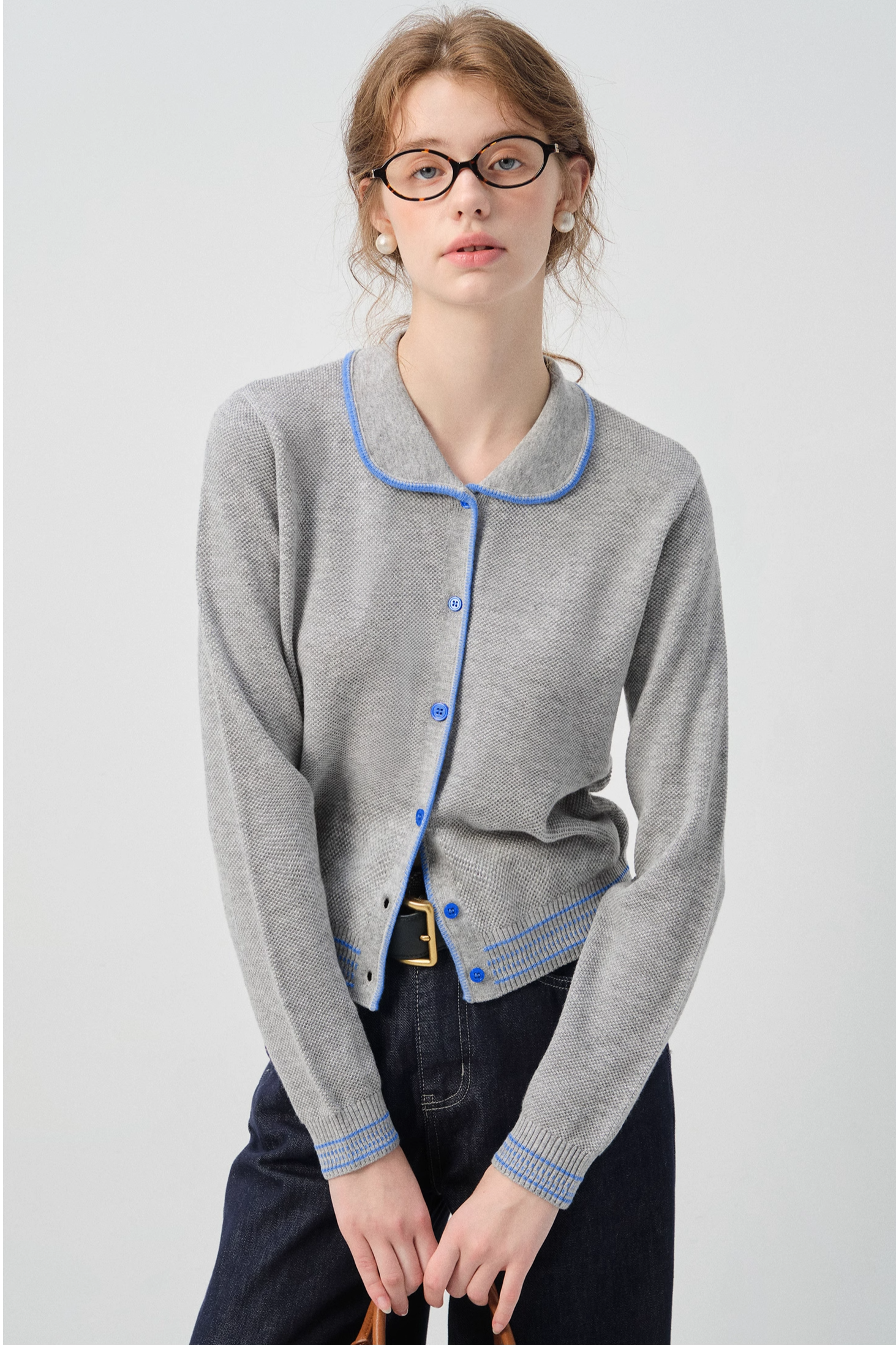 バイカラーニットカーディガン C3013