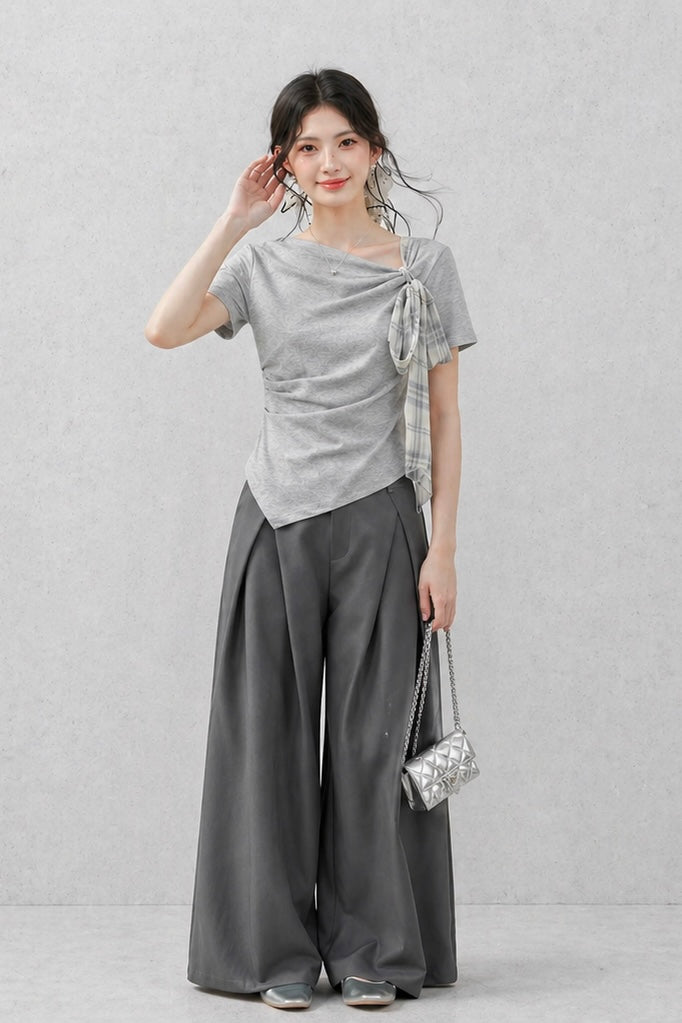 モードシルエットアシンメトリーショルダーTシャツC3663