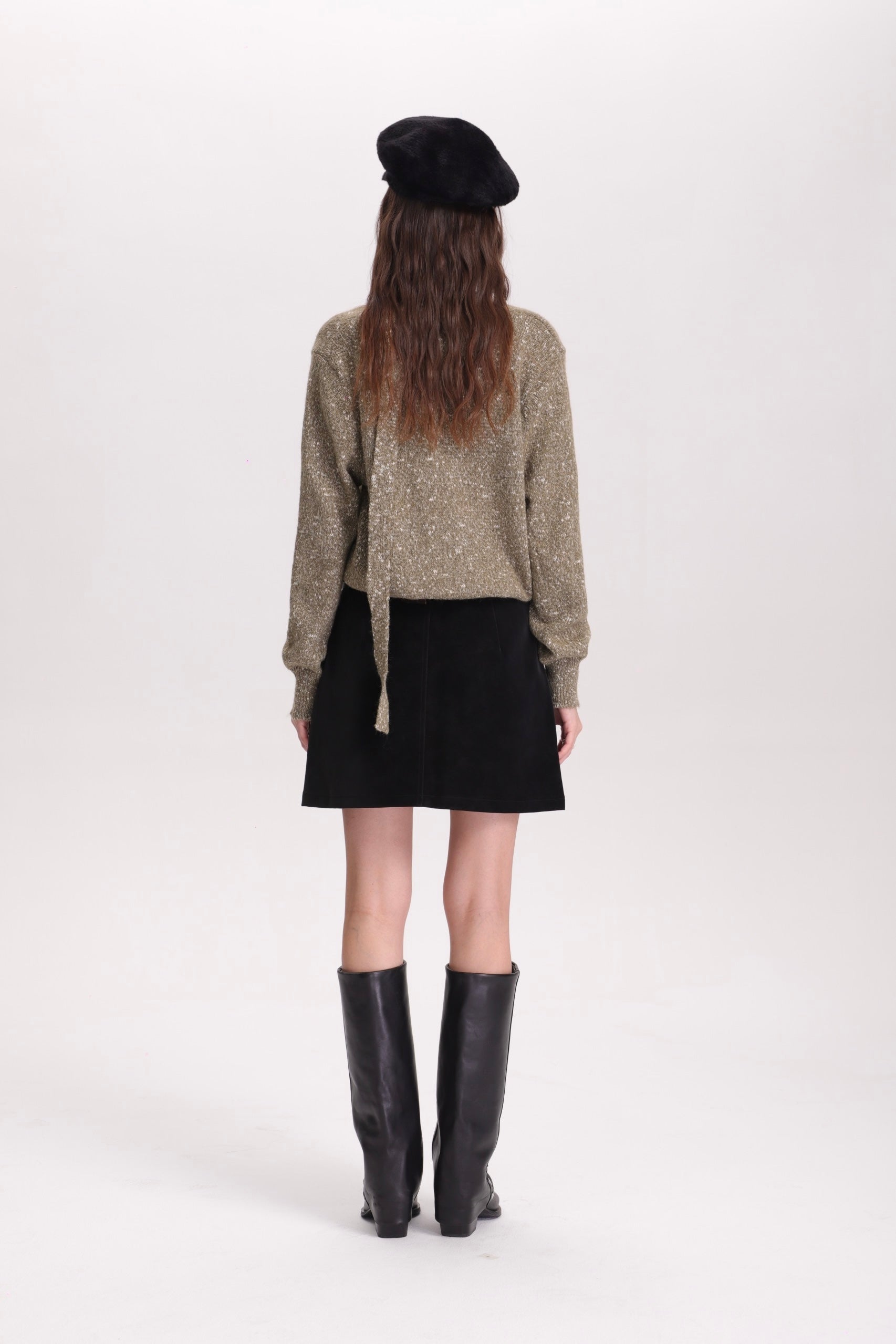 メランジVカーデ × グレーミニスカートセットT3002