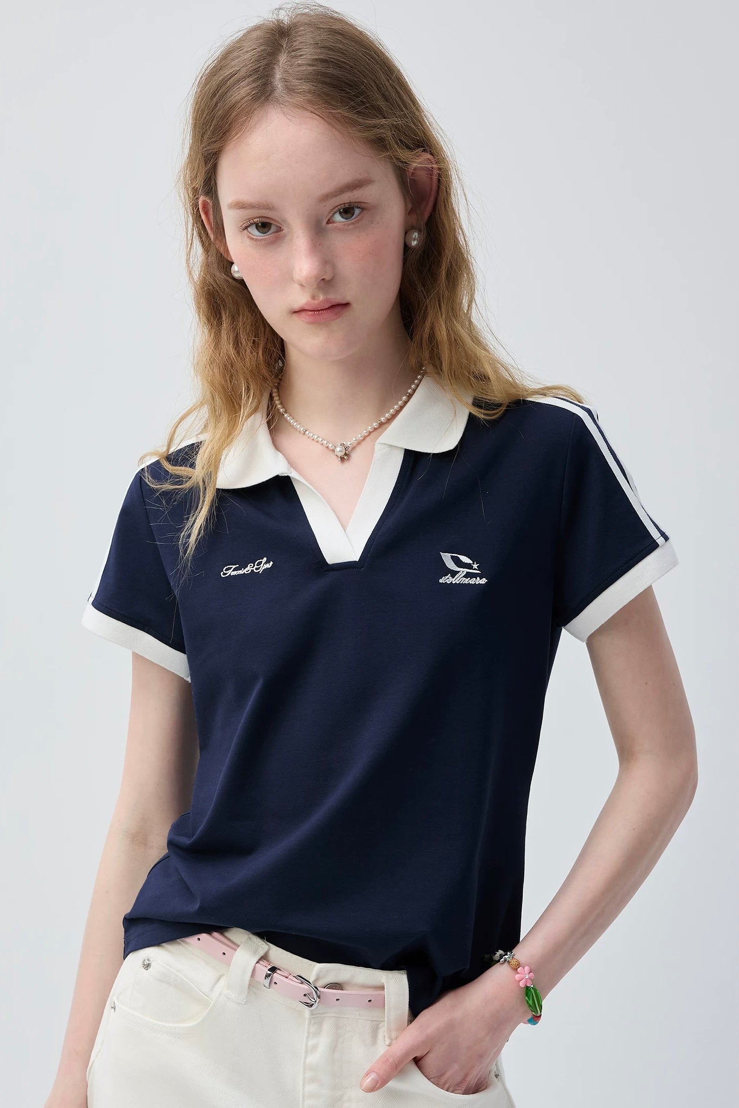 プレッピームードコントラストカラーポロTシャツC3768