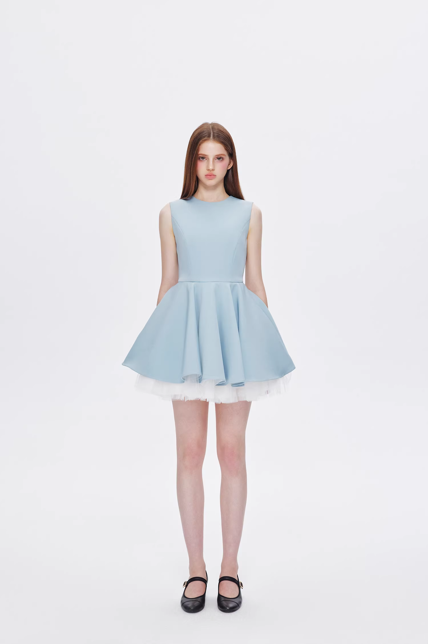 【即納】チュールヘムノースリミニワンピースC2864