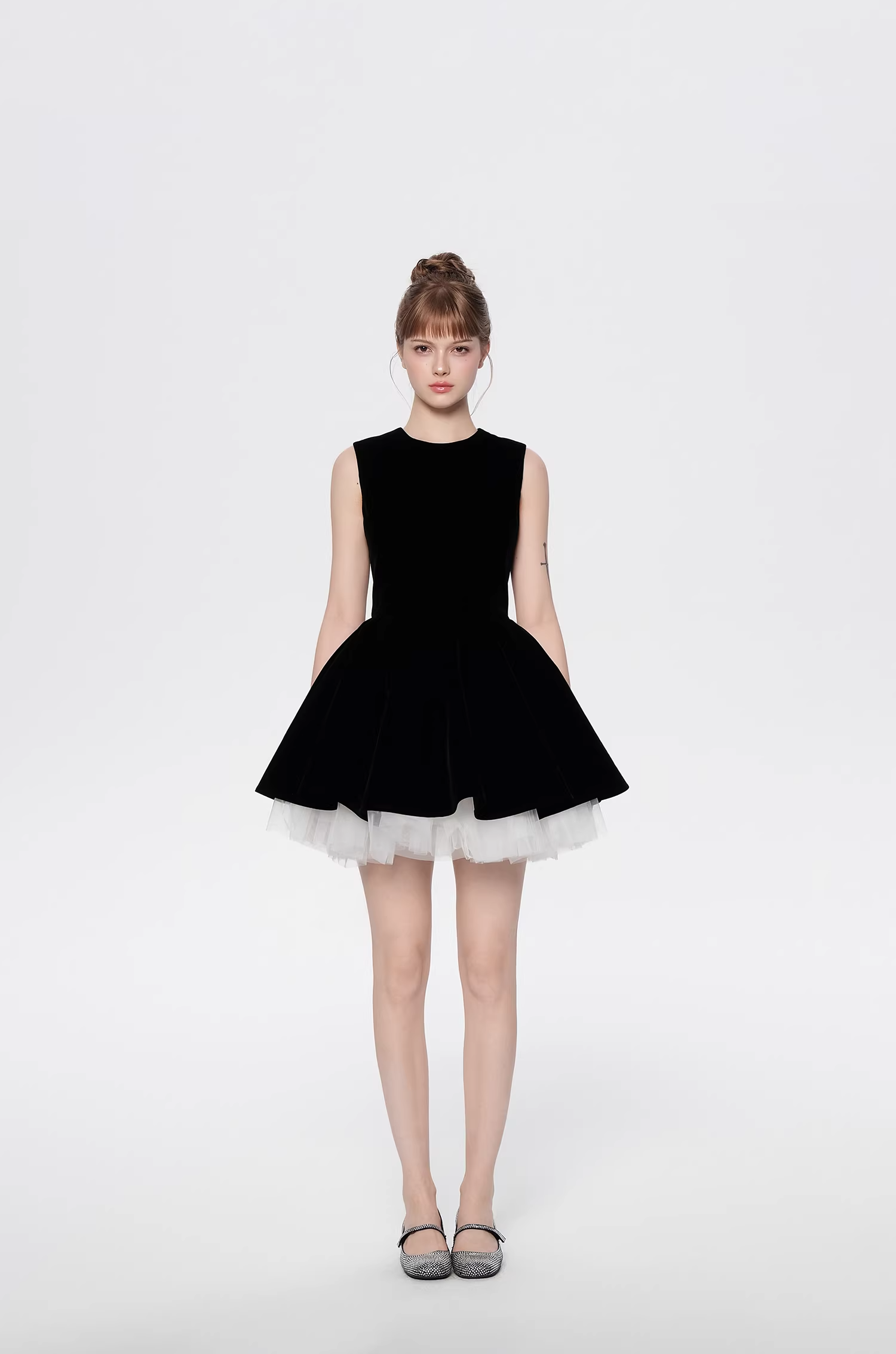 【即納】チュールヘムノースリミニワンピースC2864