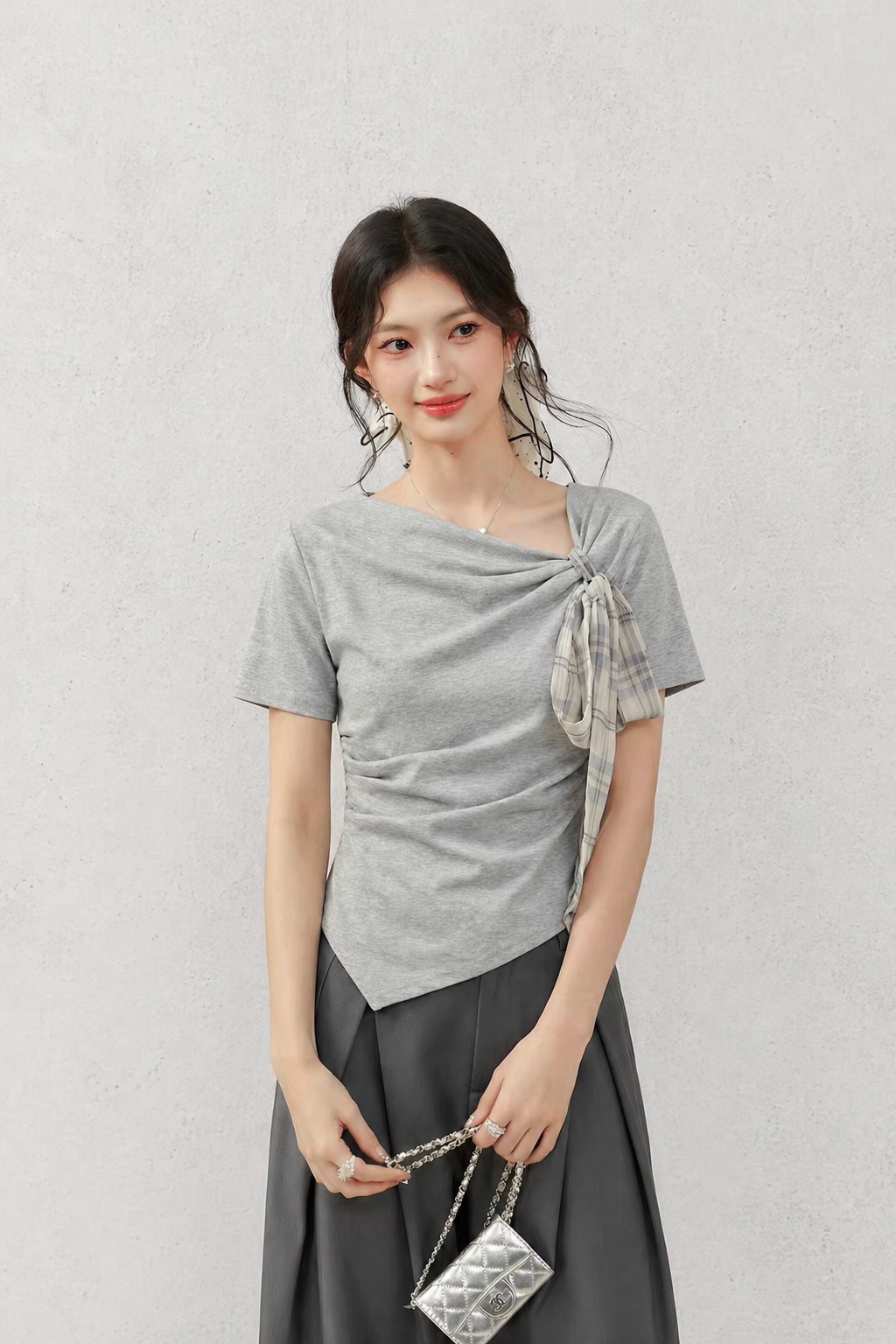モードシルエットアシンメトリーショルダーTシャツC3663