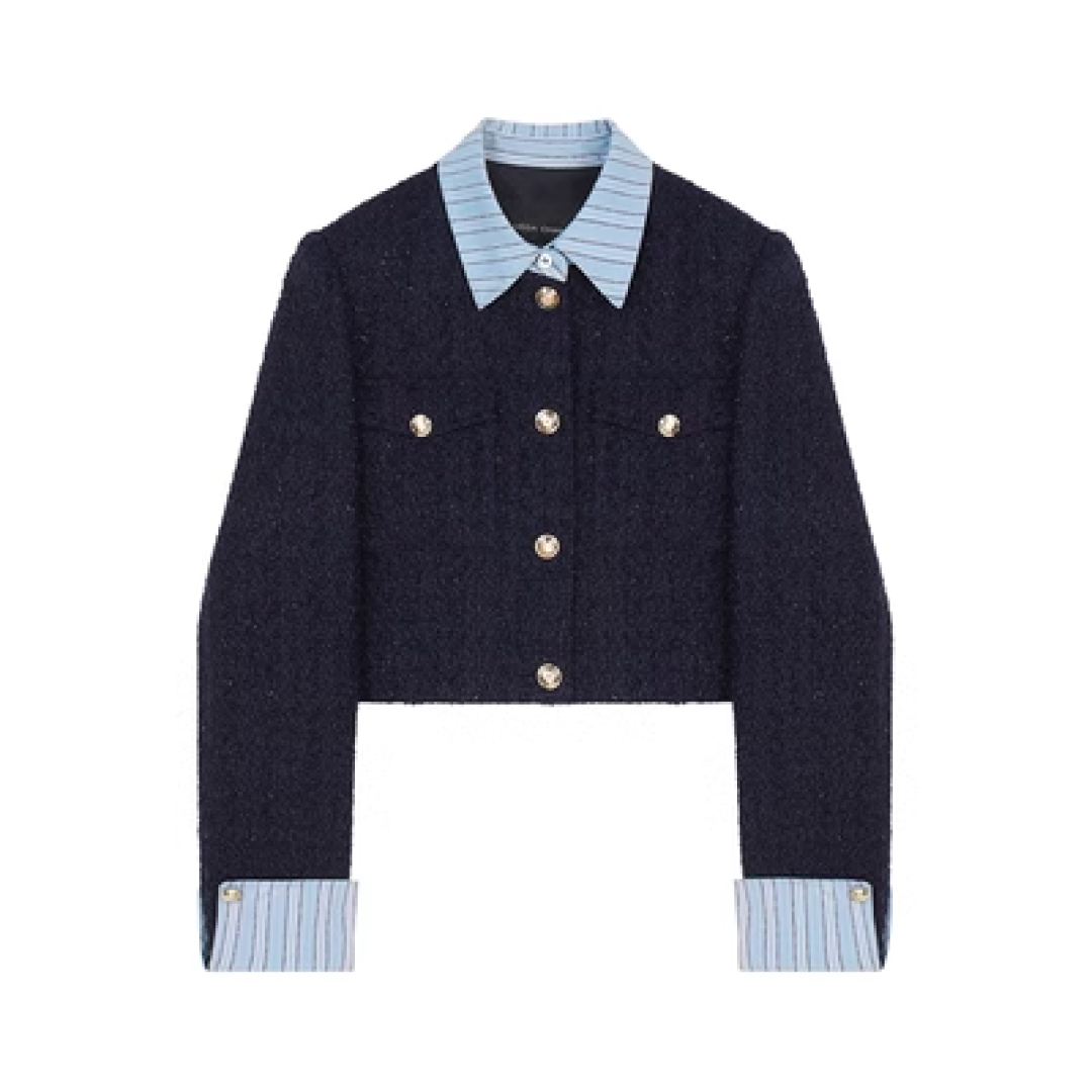 【即納】ネイビーバイカラーツイードジャケット(セットアップ可能)C1459