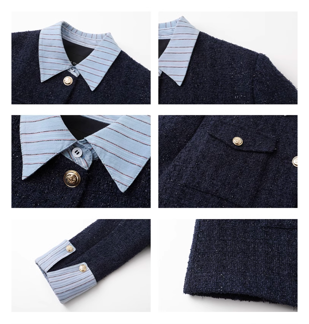 【即納】ネイビーバイカラーツイードジャケット(セットアップ可能)C1459