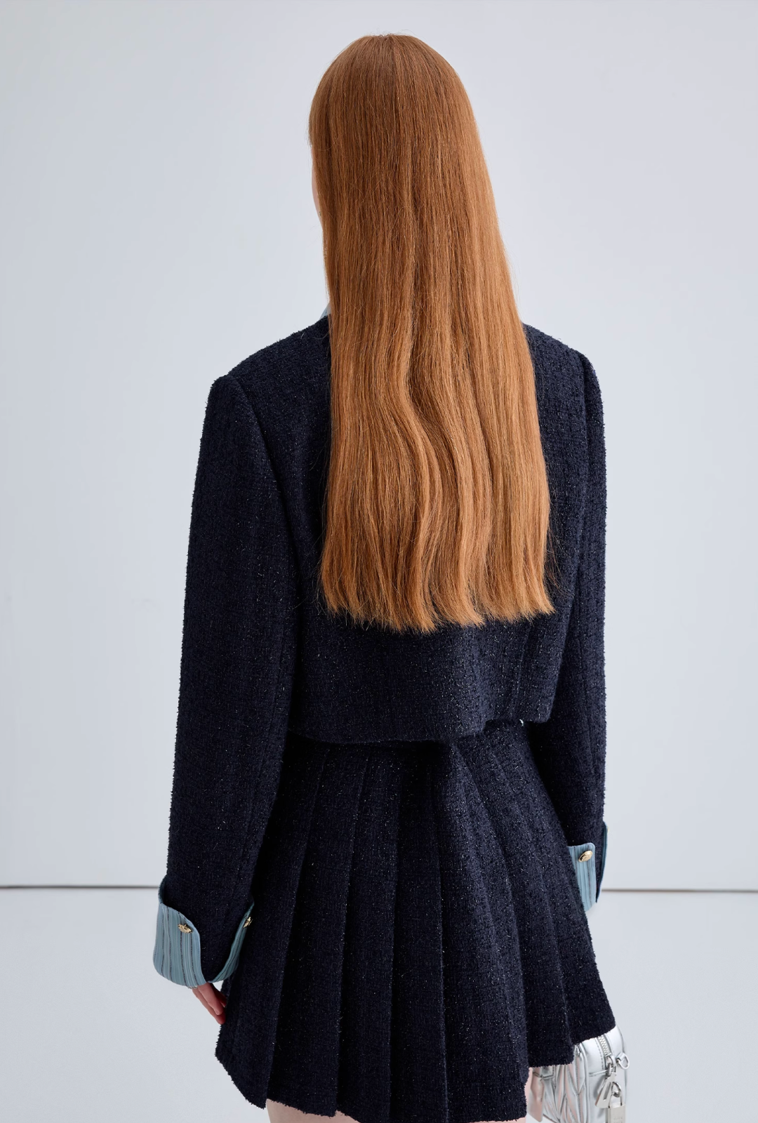 【即納】ネイビープリーツツイードミニスカート(セットアップ可能)C1458