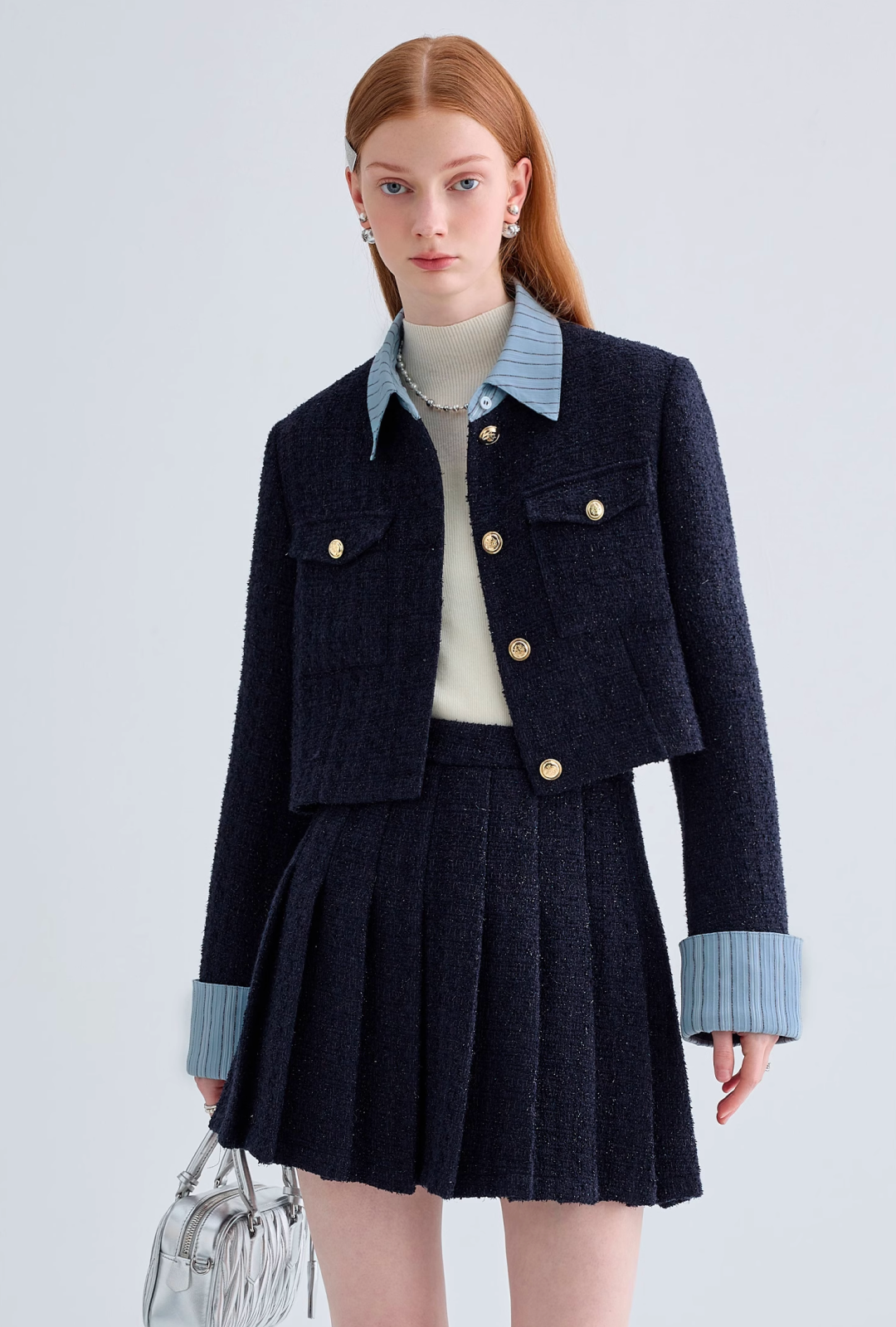 【即納】ネイビーバイカラーツイードセットアップ ※上下2点セット