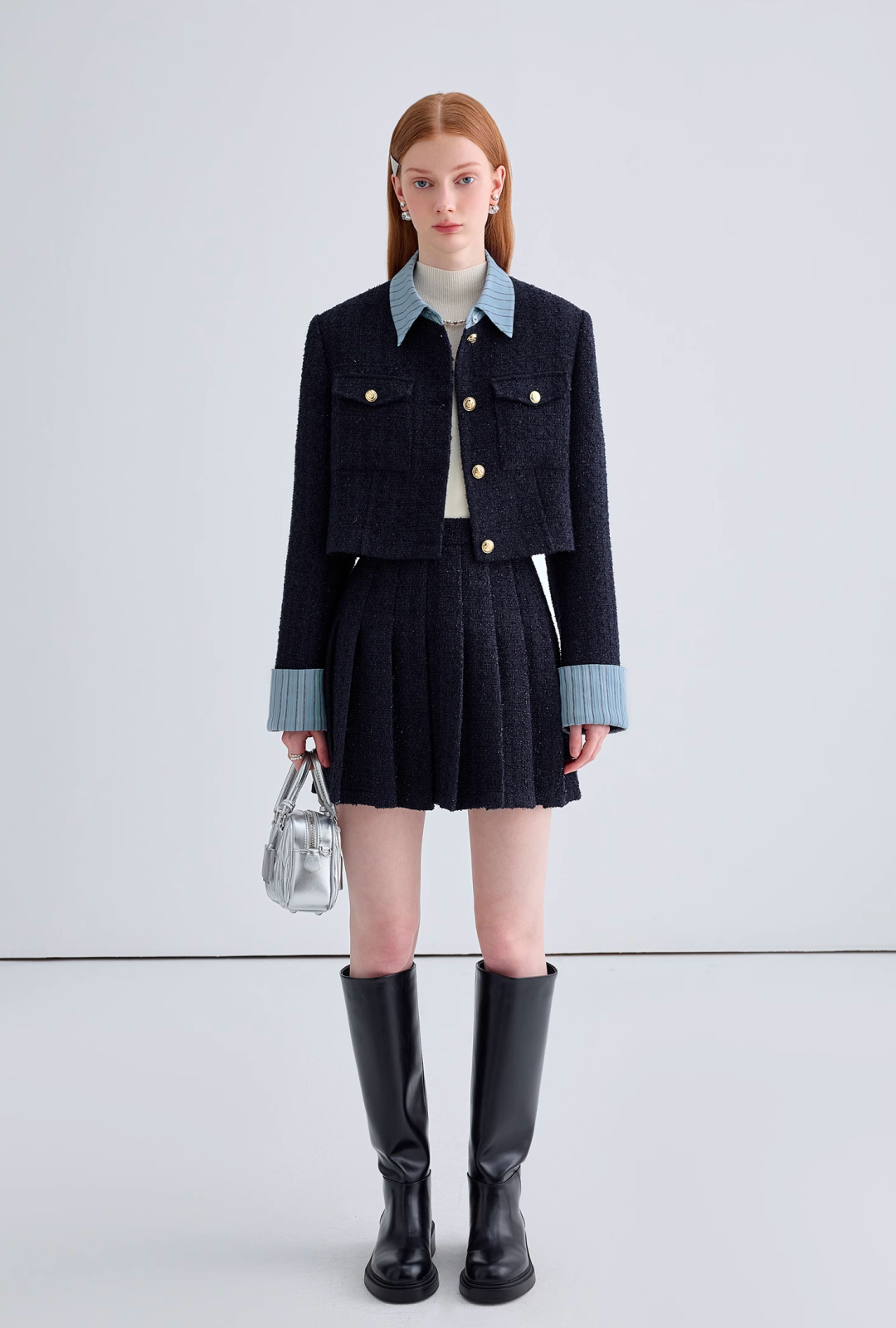 【即納】ネイビーバイカラーツイードセットアップ ※上下2点セット