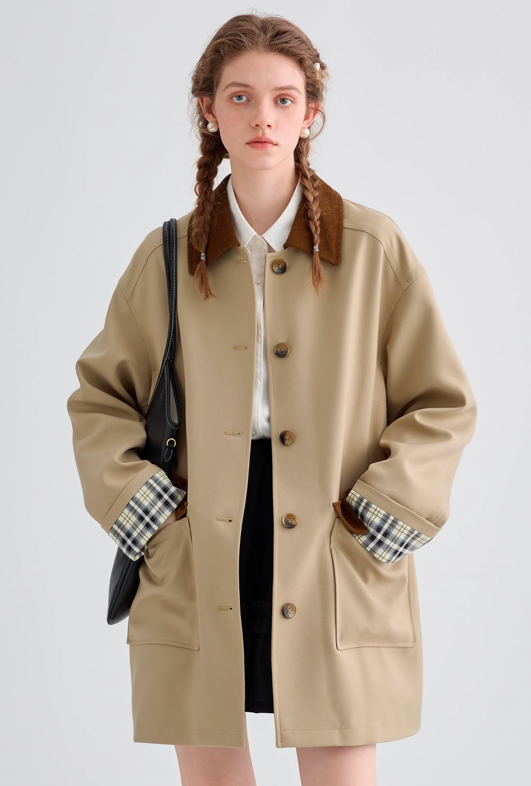 チェックスリーブミドルトレンチコートC1525