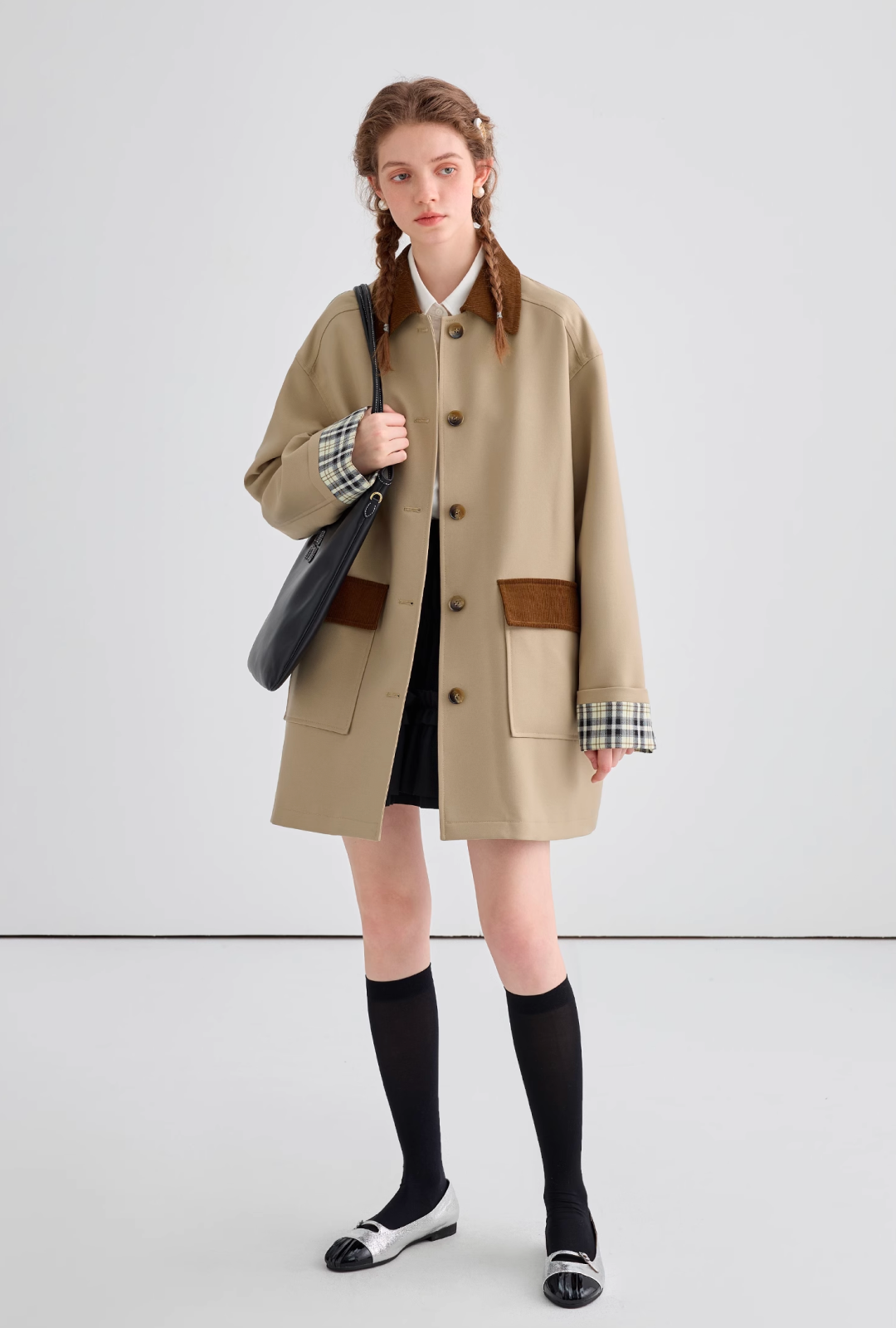 チェックスリーブミドルトレンチコートC1525