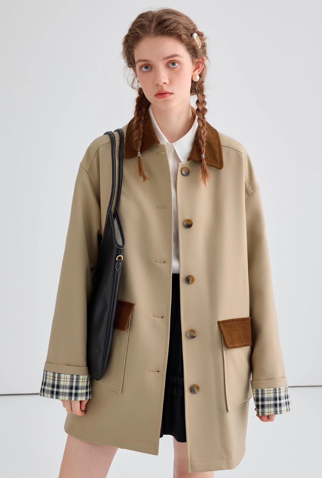 チェックスリーブミドルトレンチコートC1525