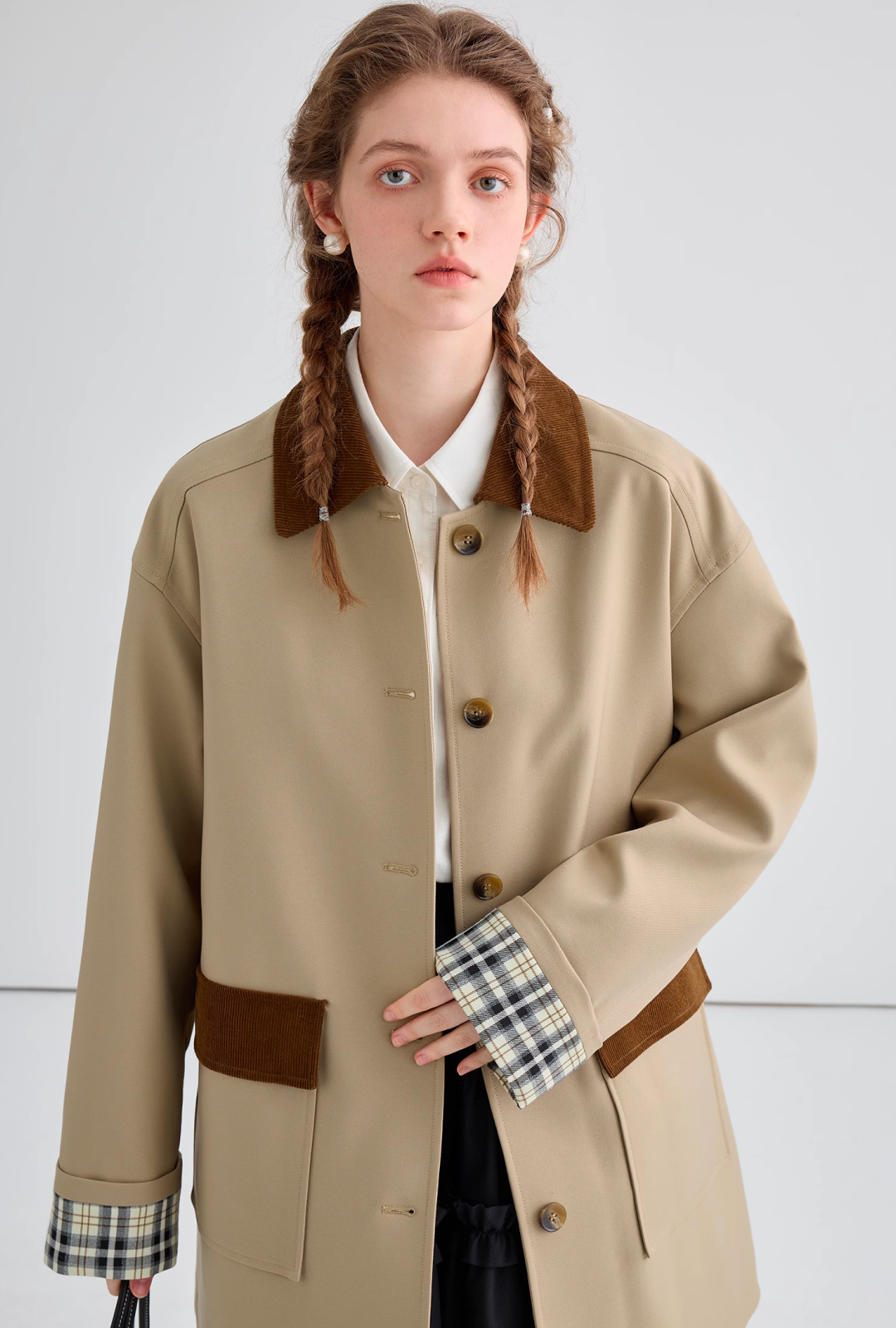チェックスリーブミドルトレンチコートC1525