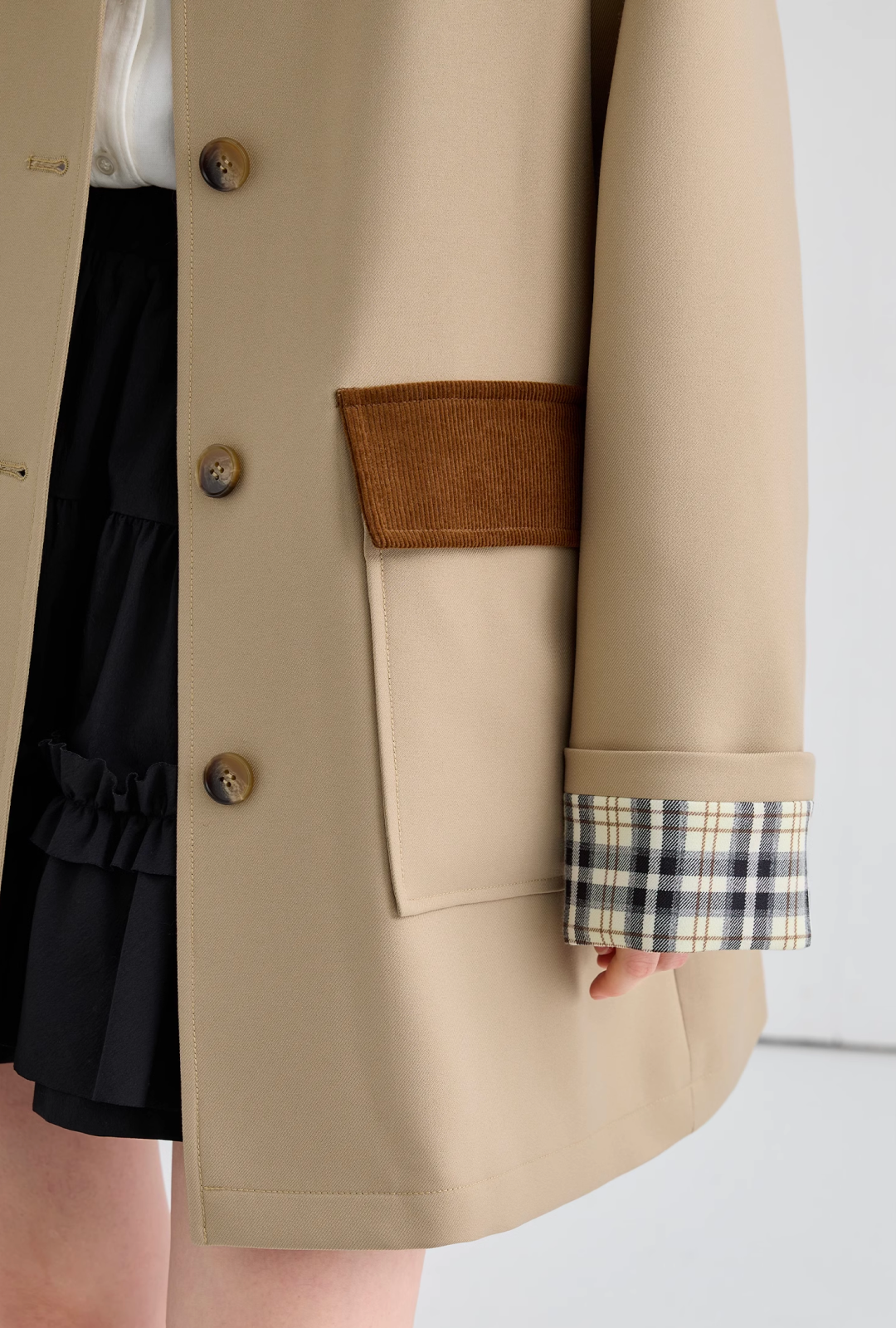 チェックスリーブミドルトレンチコートC1525