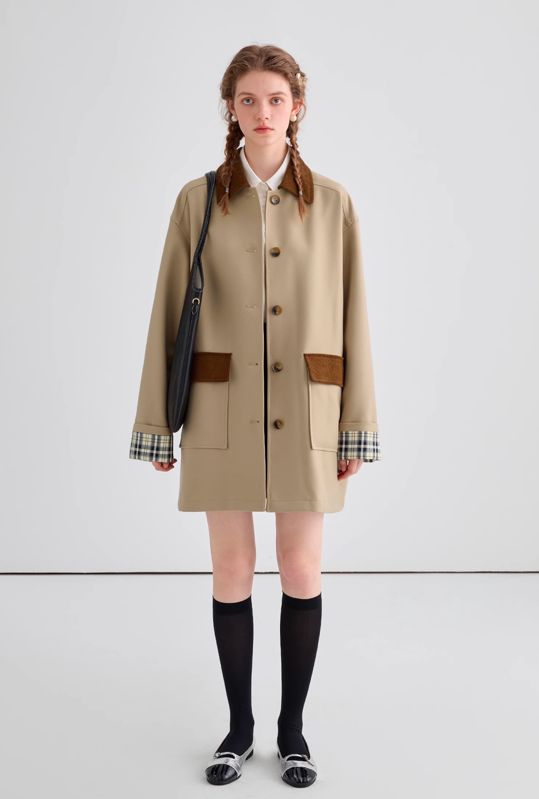 チェックスリーブミドルトレンチコートC1525
