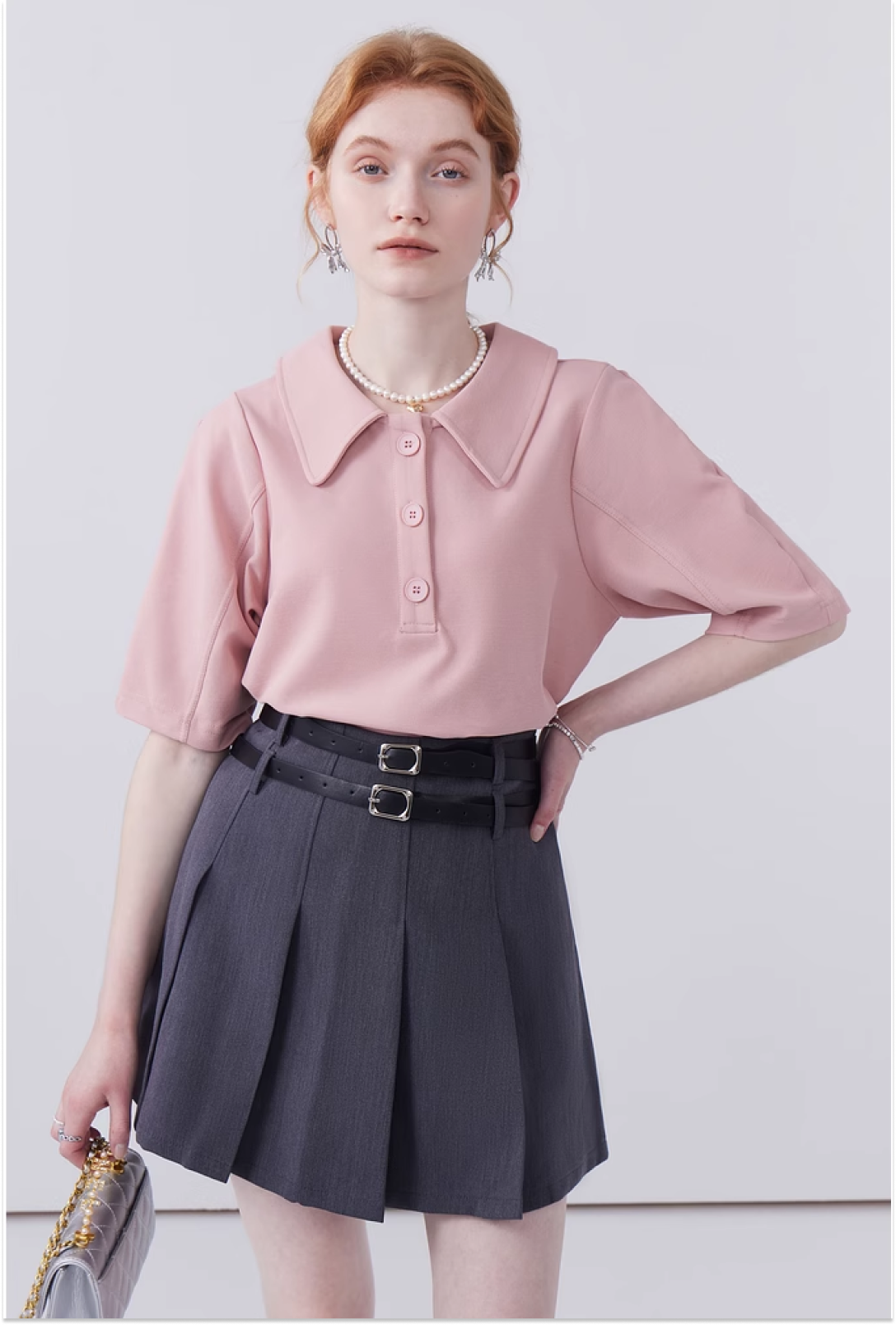 Double Belt Pleated Mini Skirt C1701 